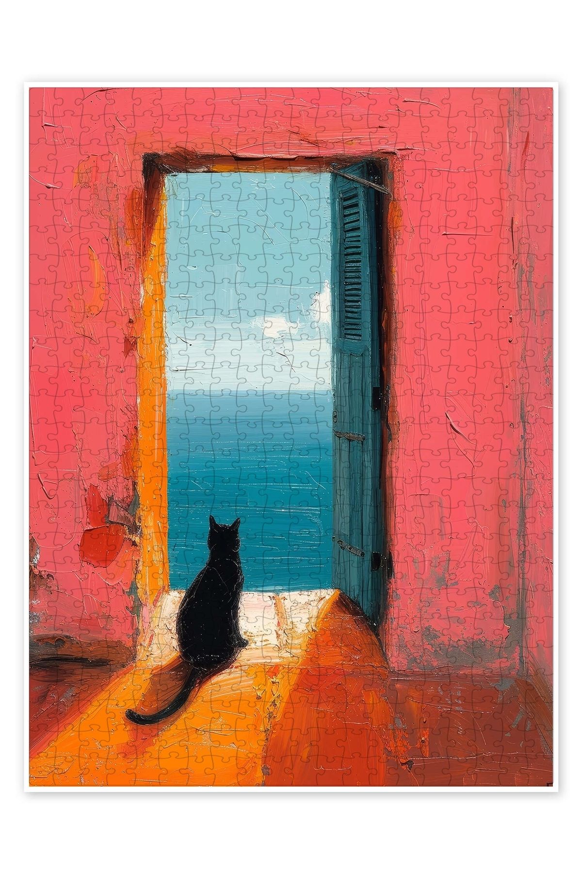 Jeronkarji Denize bakan kedi 500 Parça Puzzle Yapboz Kedi Köpek Temalı Doğa ve Orman Hayvanları