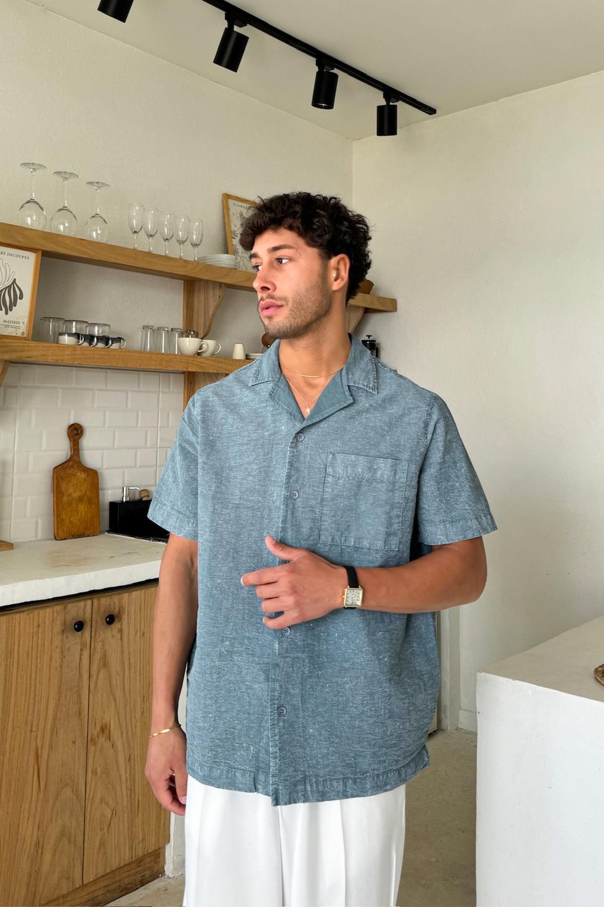 Flaw Wear Yıkamalı Füme Oversize Kısa Kol Gömlek