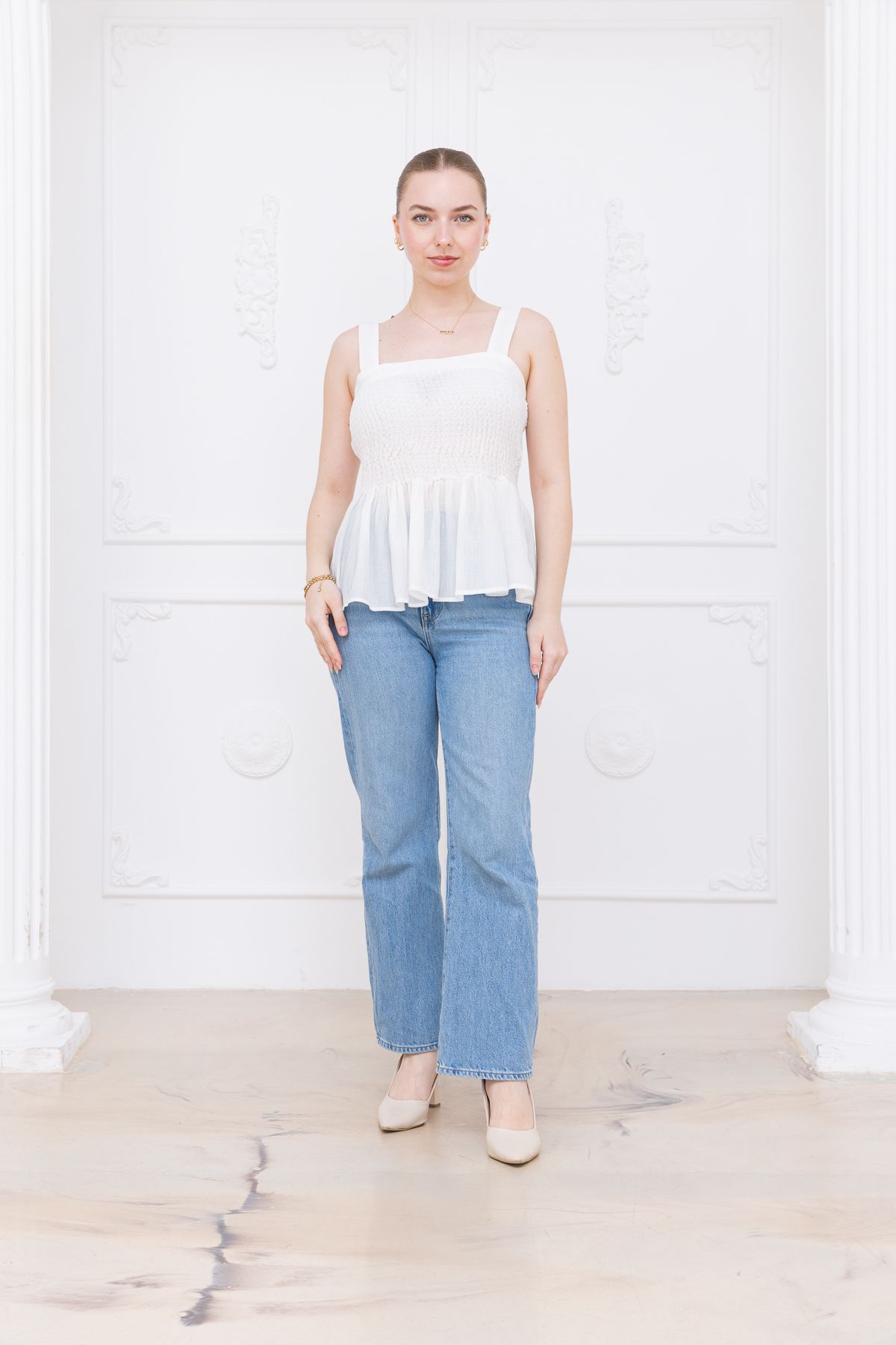 Meşe Moda beyaz gipeli bluz