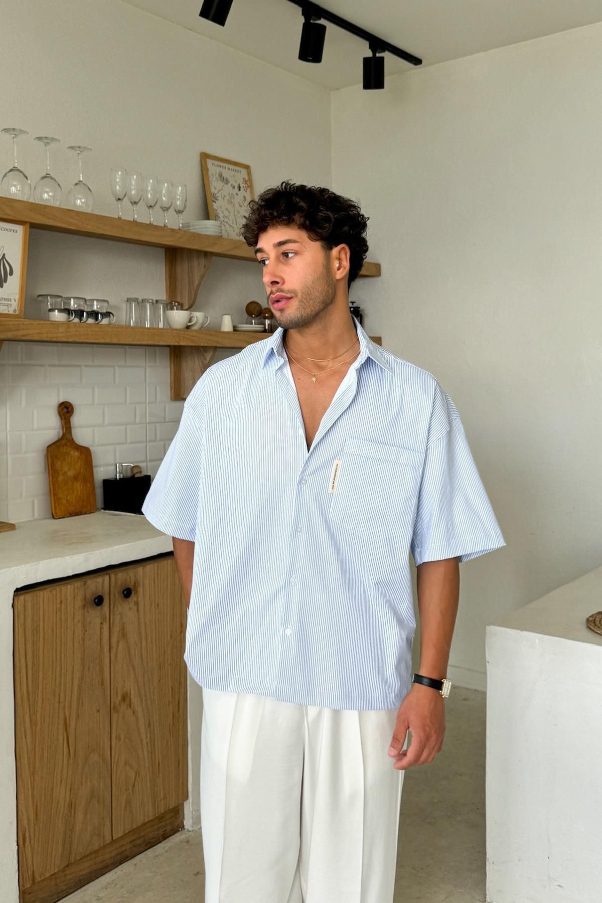 Flaw Wear Çizgili Oversize Kısa Kol Gömlek