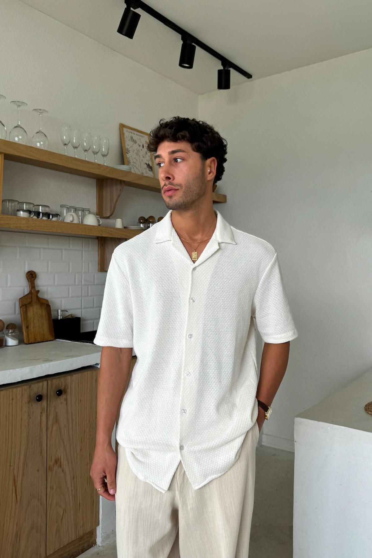 Flaw Wear Krem Kısa Kollu Triko Gömlek