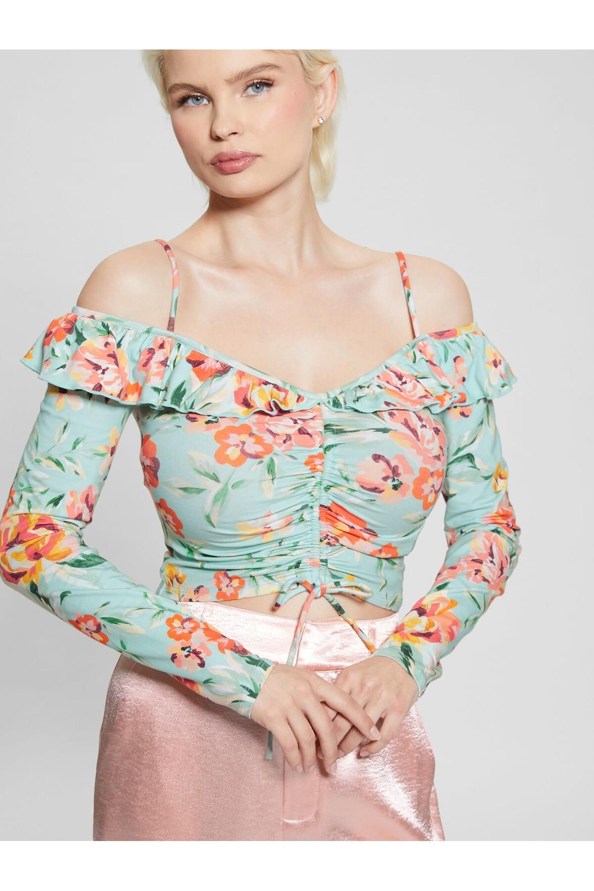 Guess Ruffle Kadın Modal Karışımlı Top