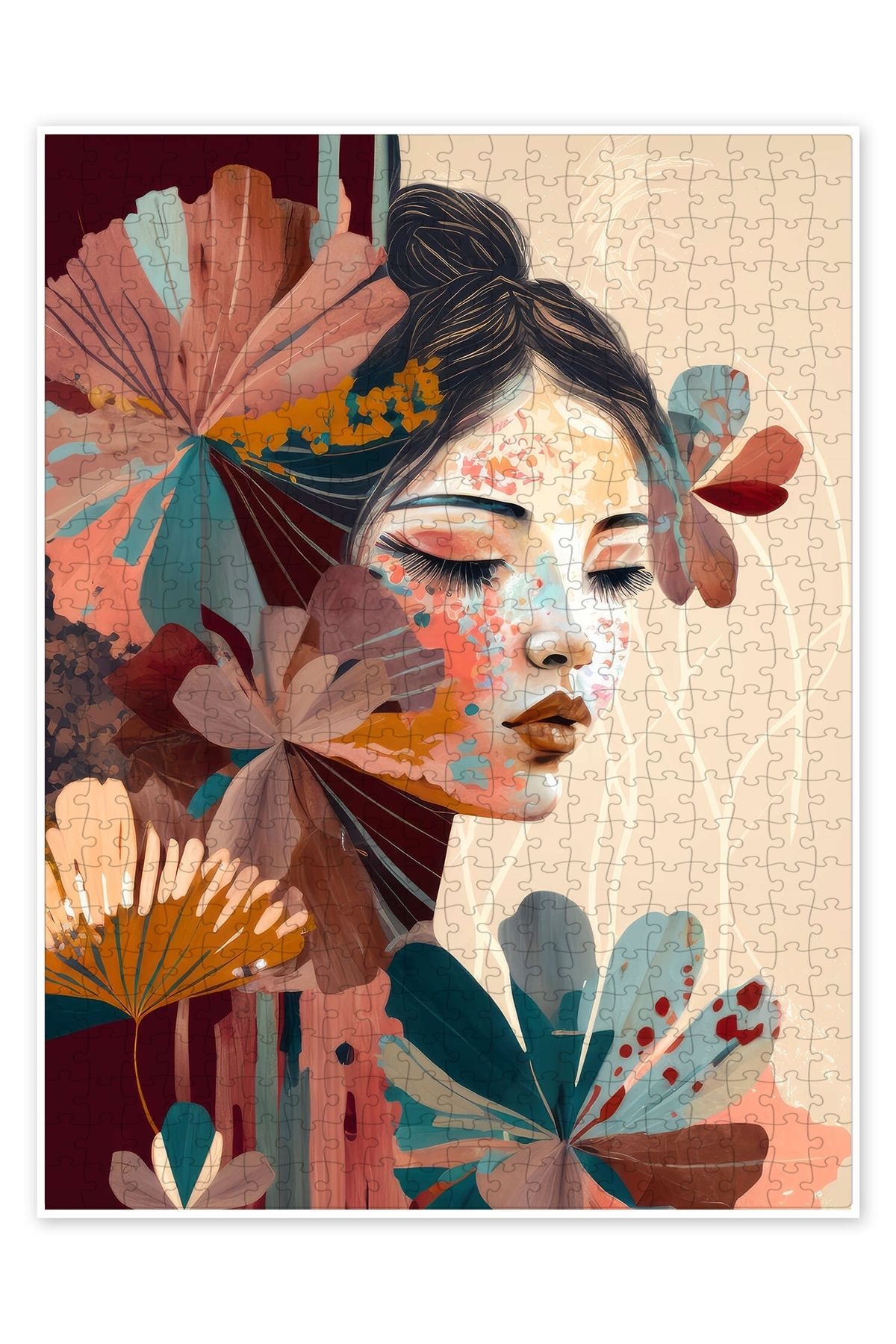 Jeronkarji Grace, Bloom Portrait 500 Parça Puzzle Yapboz Bohem Soyut Sanat Temalı
