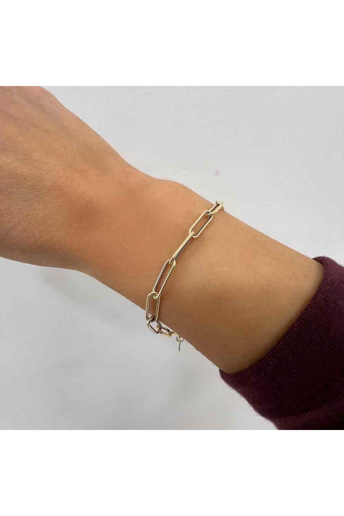 byBurak GOLD İtalyan Dokulu Ataç Zincir Bileklik – BLK0933