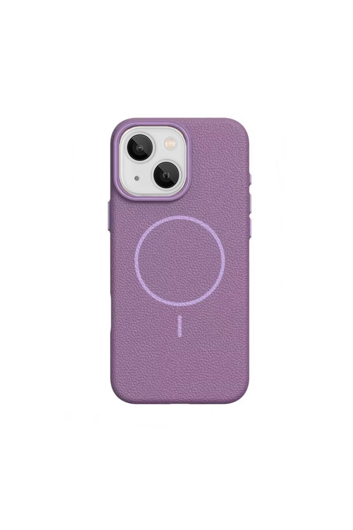 Gpack iPhone 14 uyumlu Kılıf Deri Desen M-Safe Özellikli Lichee Silikon Mürdüm