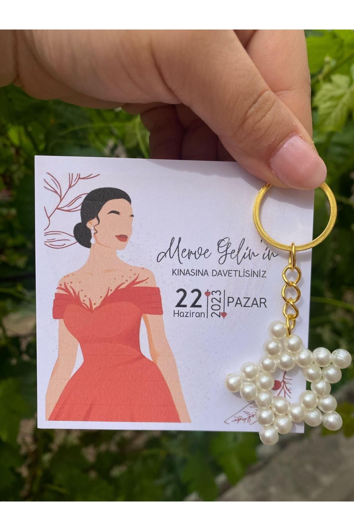 HEN GSM kisisellestirilebilir kart 15 adet inci yıldız anahtarlık nikah düğün kına nişan sünnet hafizlik