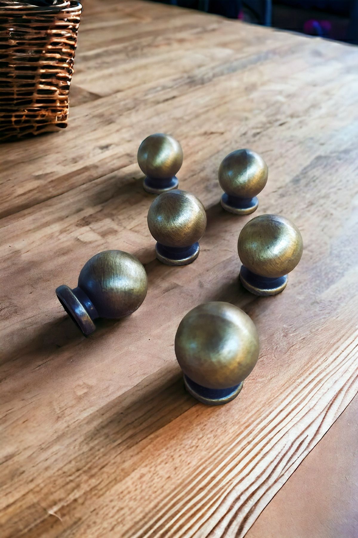 Dizaynhouse 25 mm Antik Sarı Misket Model Kulp, Çizgi Desenli Metal Dolap ve Çekmece Kulpu