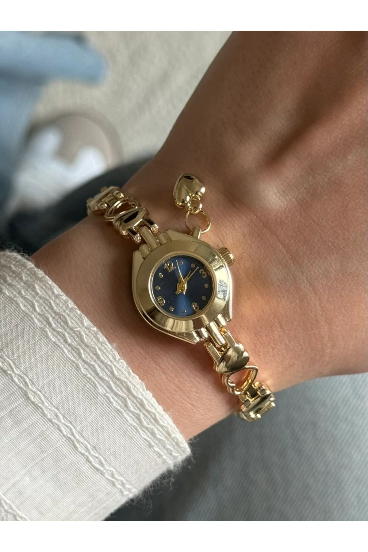 RoseandRoses Sien Kalp Charmlı Minimal Yeni Sezon Kadın Kol Saati Gold (Lacivert Kadran)