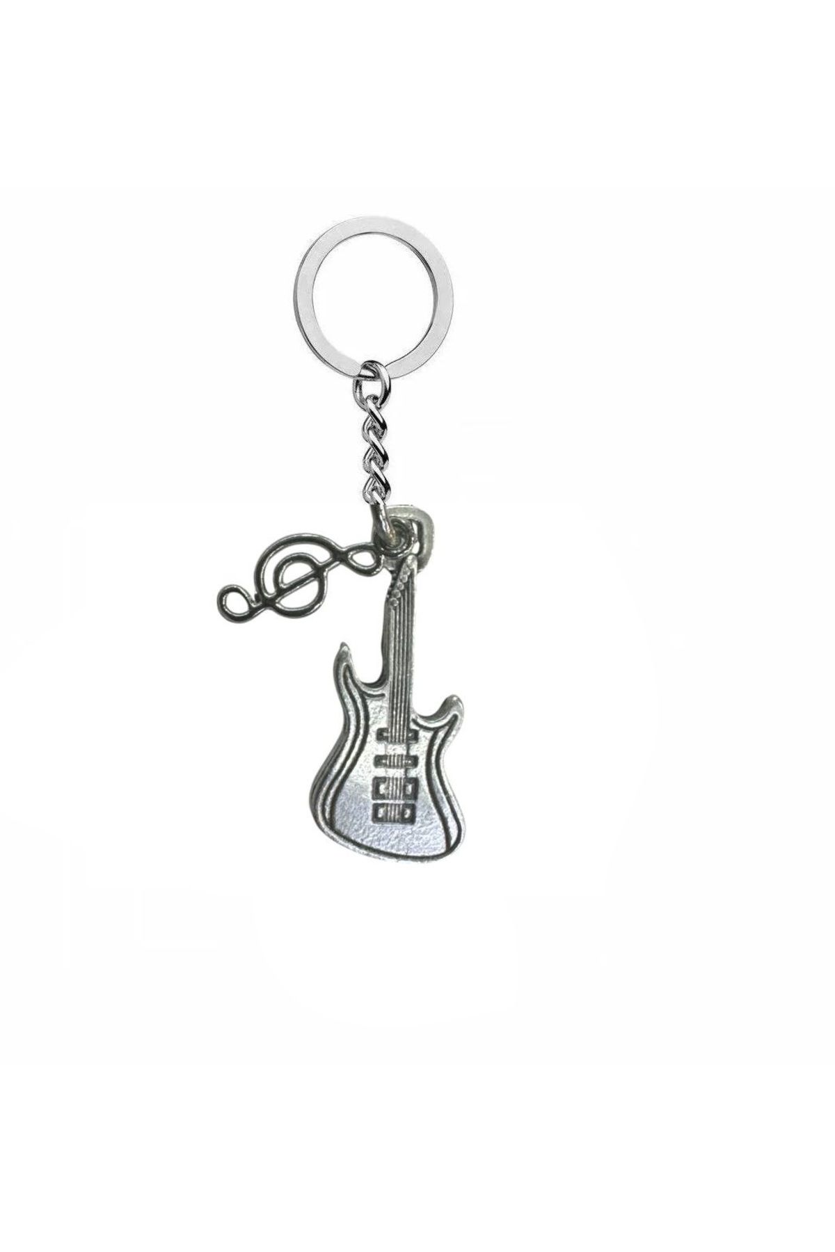 Herşey Nota Sol Anahtarı ve Elektro Gitar Figürlü Metal Anahtarlık – Unisex -Müzik Temalı Aksesuar