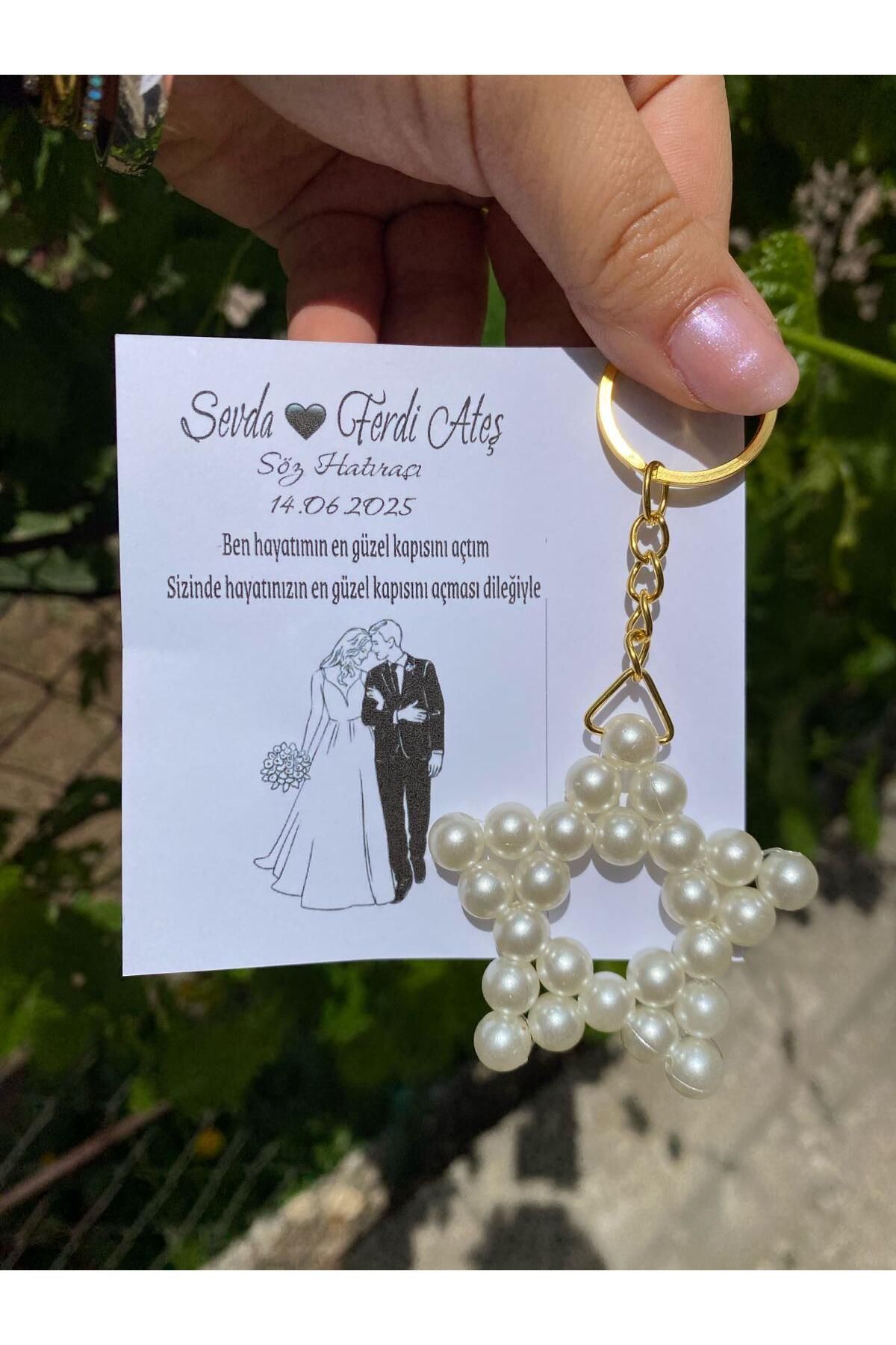 HEN GSM kisisellestirilebilir kart 15 adet inci yıldız anahtarlık nikah düğün kına nişan sünnet hafizlik
