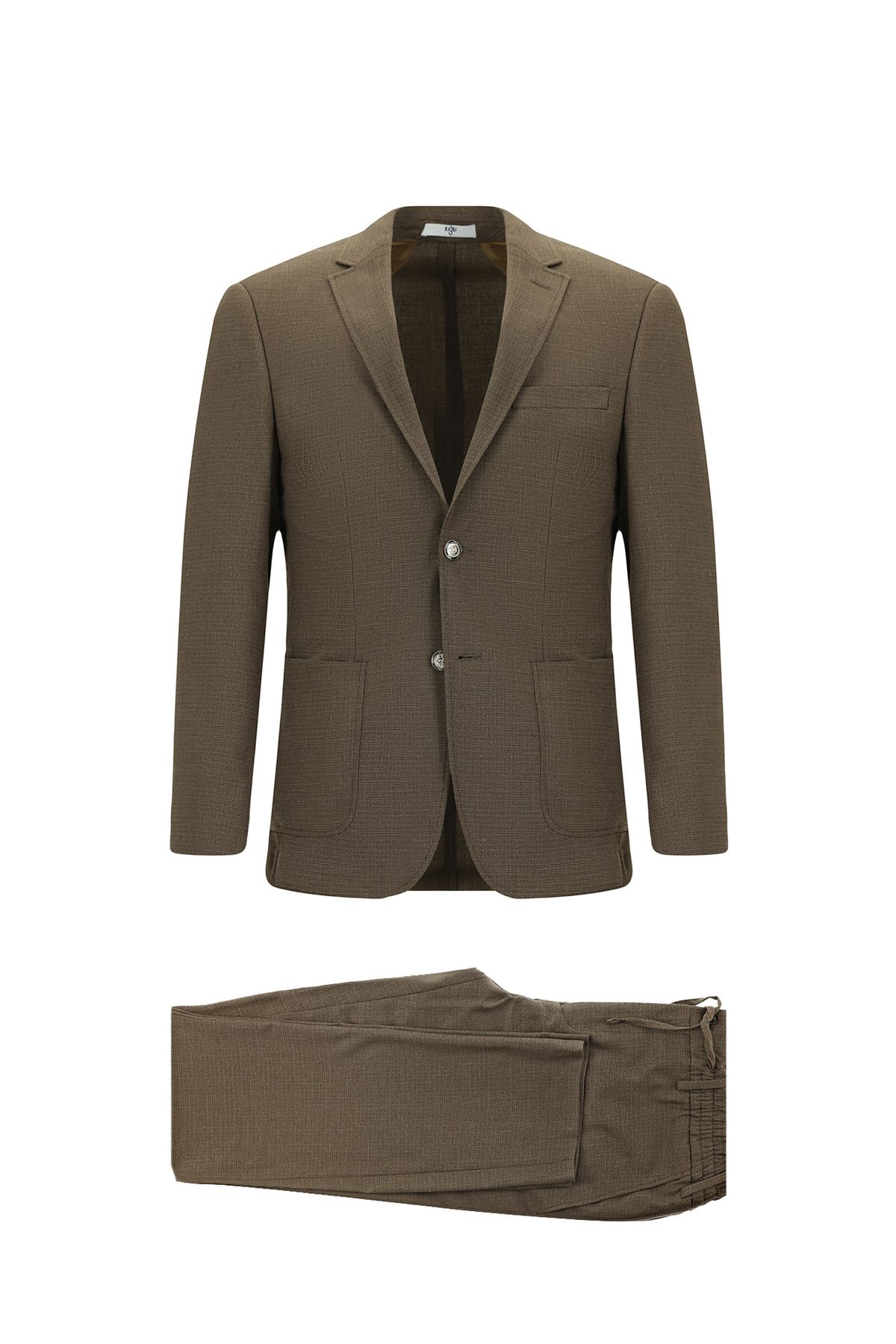 Kiğılı Super Slim Fit Ekstra Dar Kesim Desenli Beli Lastikli İpli Spor Takım Elbise
