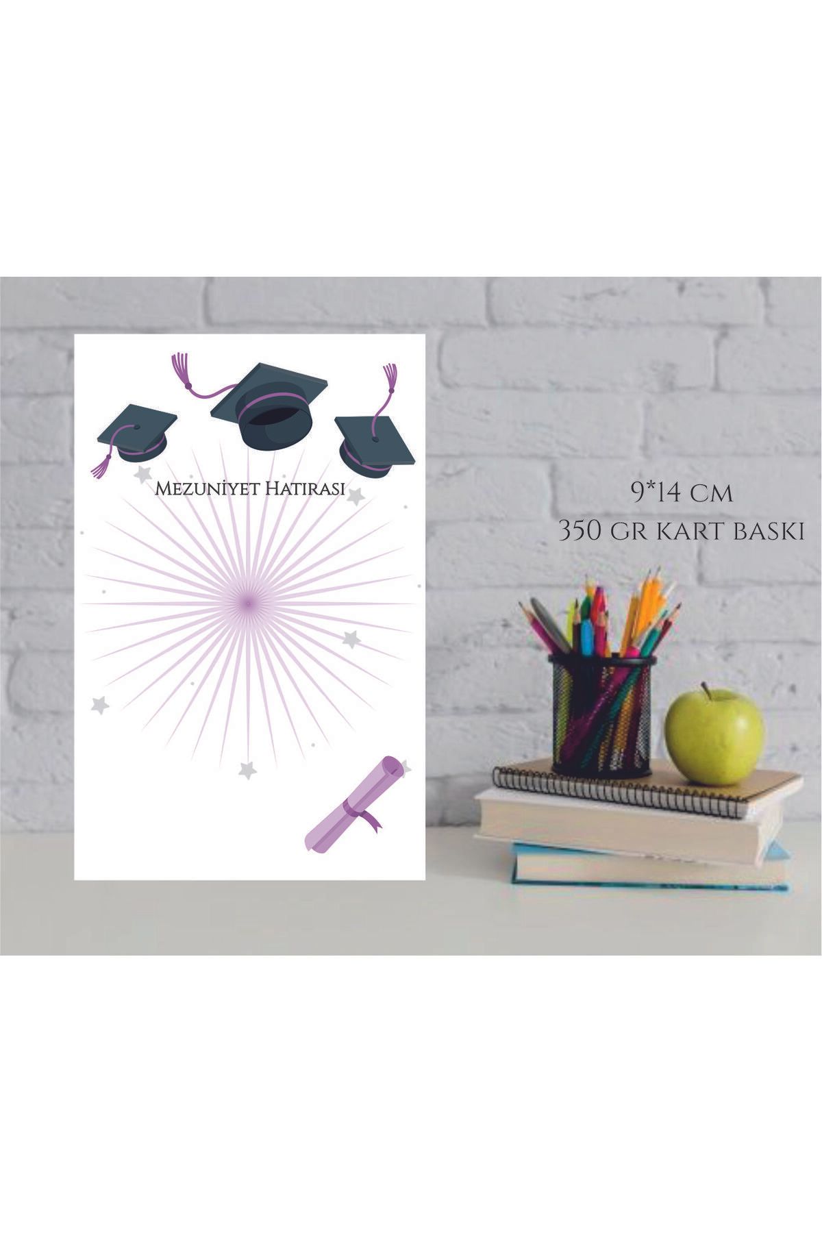 ETİKETİM Mezuniyet Hediyesi Kartı Mor Bileklik-Anahtarlık-Magnet 9*14 cm / 20 ADET