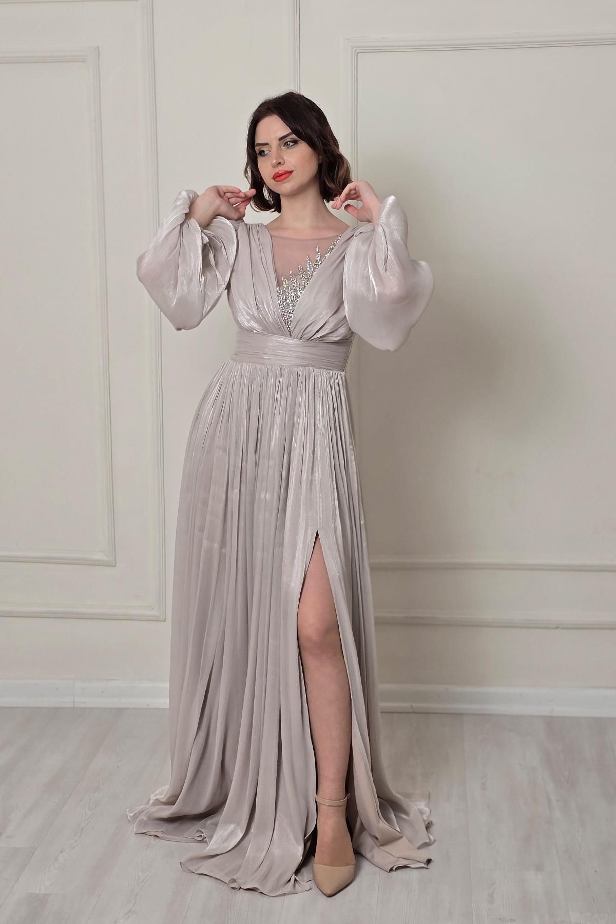 Yonca Moda Evi TAŞ RENGİ Janjan Göğüs Taşlı Abiye 8305