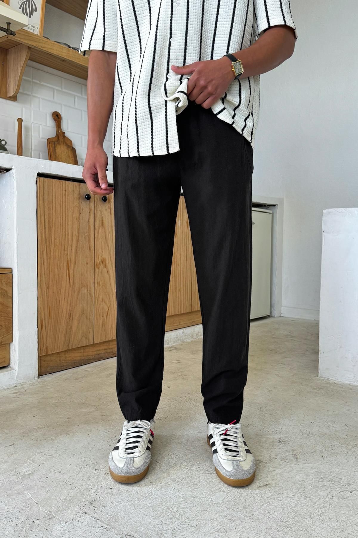 Flaw Wear Siyah Bel Lastikli Regular Keten Pantolon