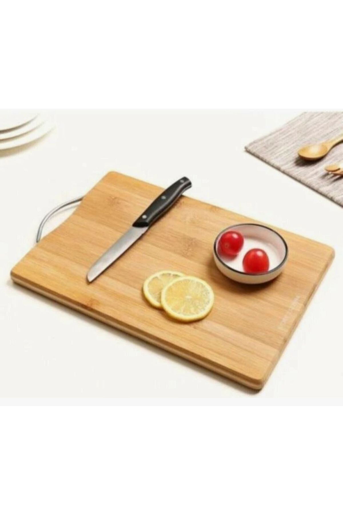 Hane216 Metal Kulplu Bambu Kesme Tahtası 22X 32 CM