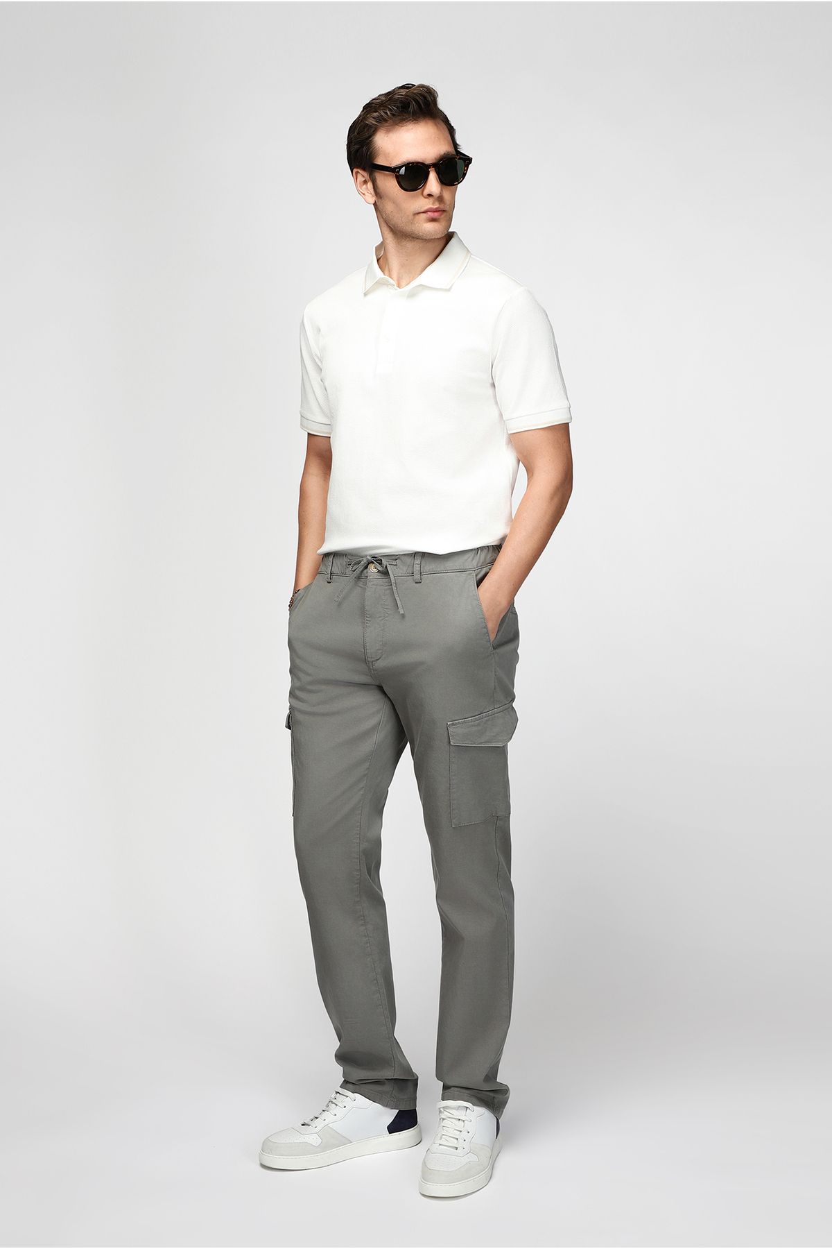 Kiğılı Regular Fit Likralı Beli Lastikli İpli Lyocell Karışımlı Kargo Pantolon