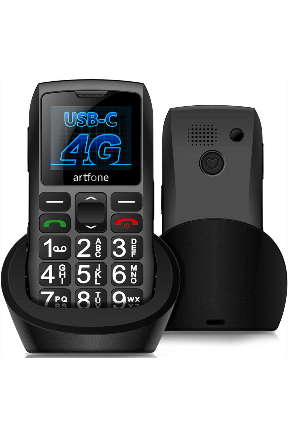 Choice-هاتف محمول قياسي أسود Artfone C1+ Bar لكبار السن LTE 4G Net مع قاعدة شحن ولوحة مفاتيح كبيرة لكبار السن 1