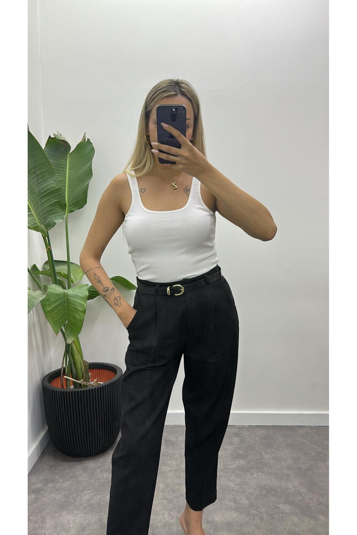 Acar Boutique Kemerli Keten Pantolon