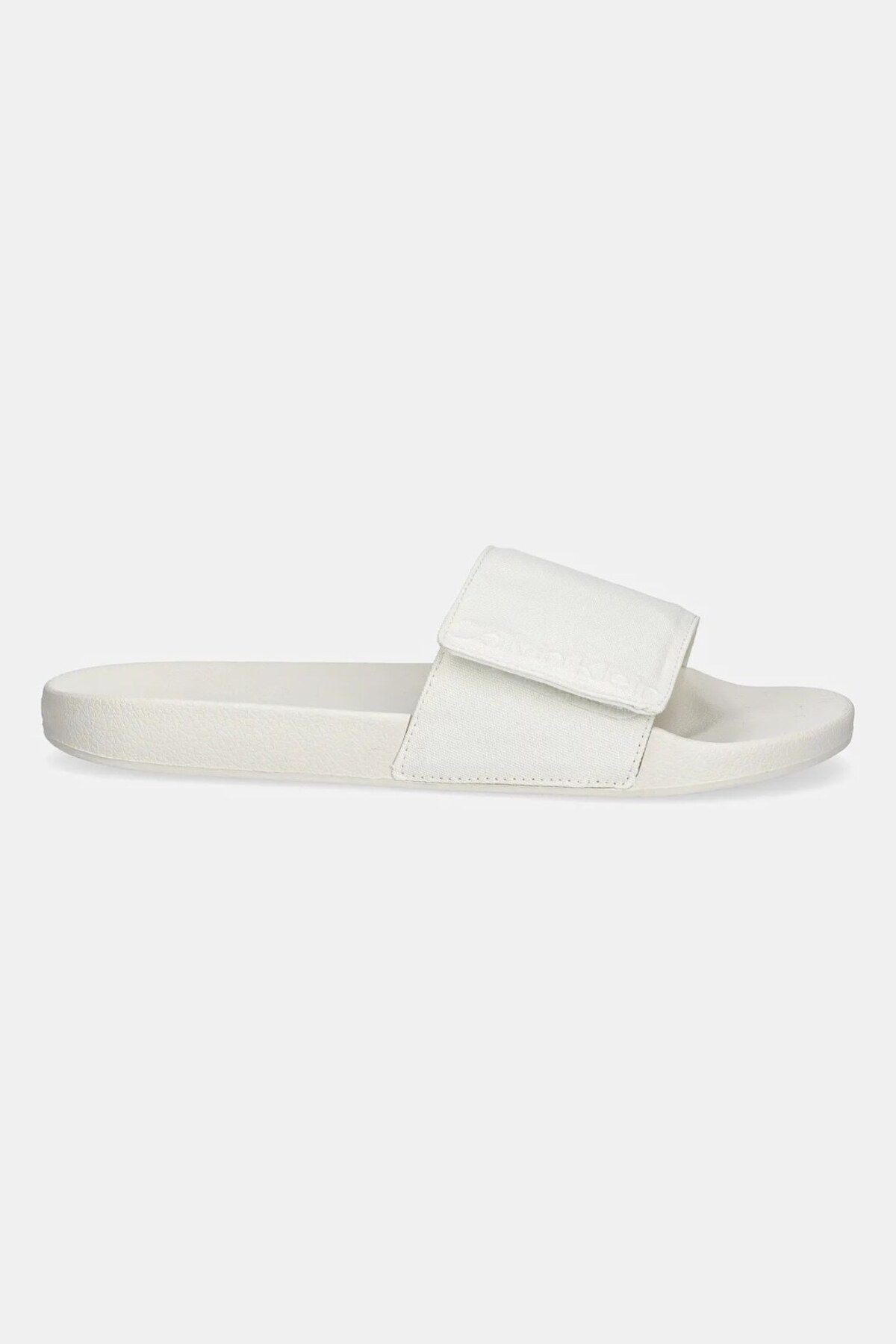 Calvin Klein Erkek Rahat ve Düz Taban Yapışkan Kapatmalı Beyaz Terlik HM0HM01749-YAL