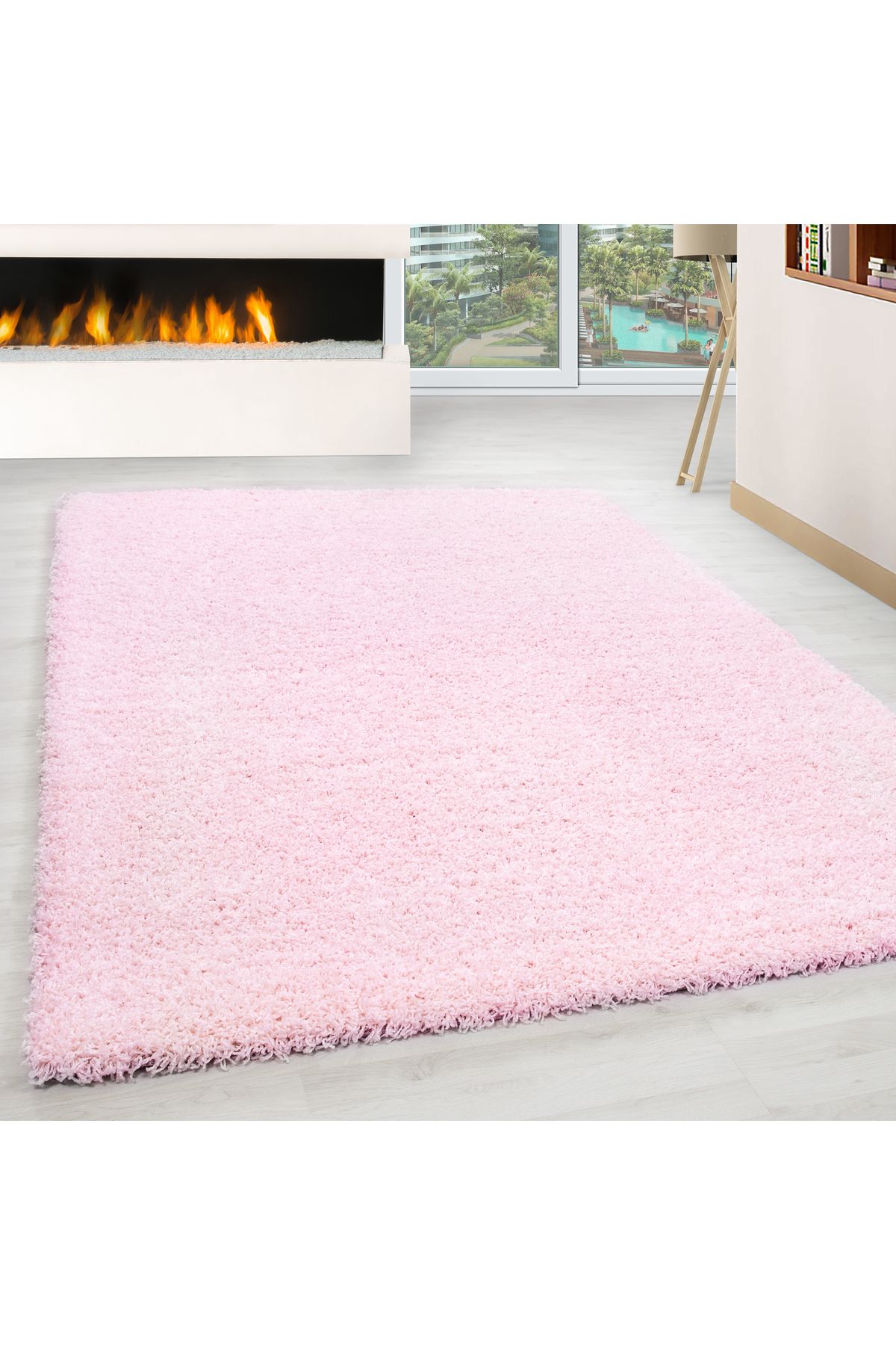 Karpetica Shaggy Halı 30 mm uzun ve yüksek tüylü Düz Pembe renkli Dokuma Halı