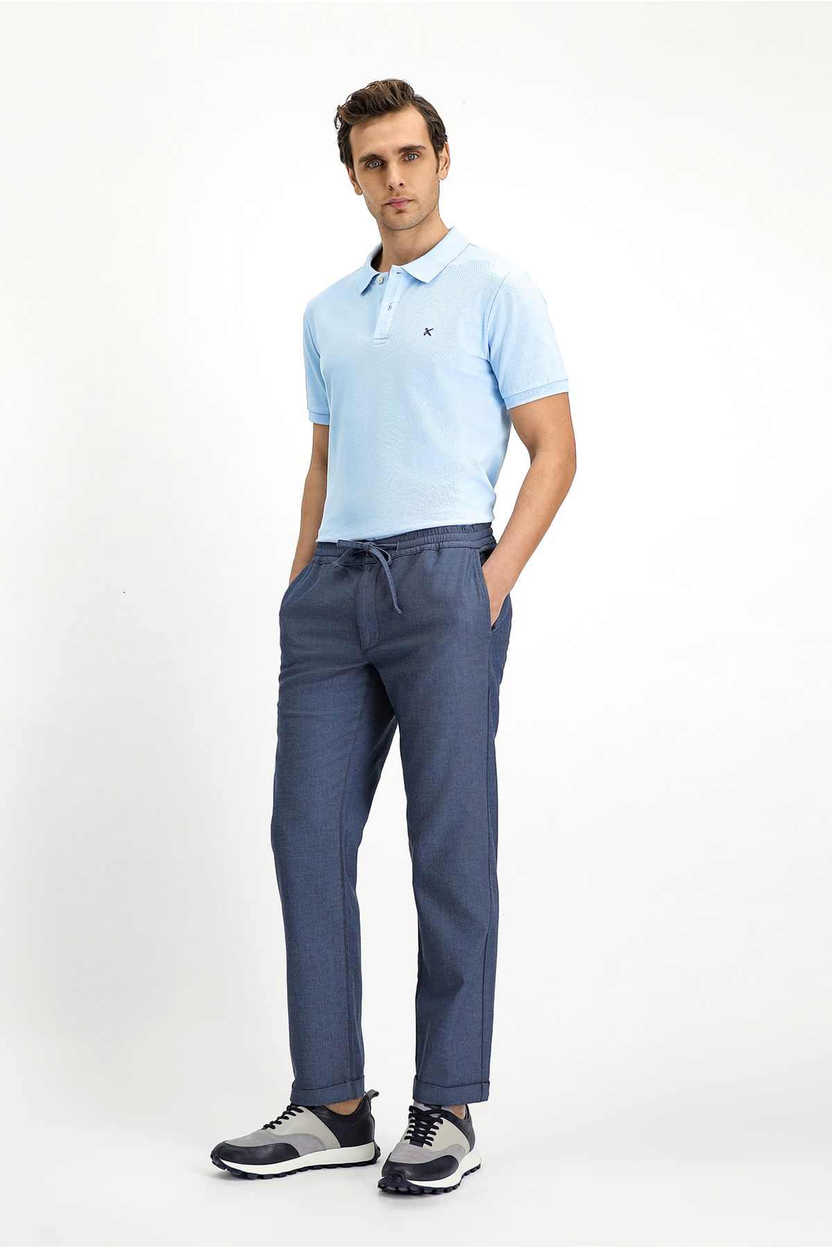 Kiğılı Slim Fit Dar Kesim Desenli Beli Lastikli İpli Likralı Pantolon