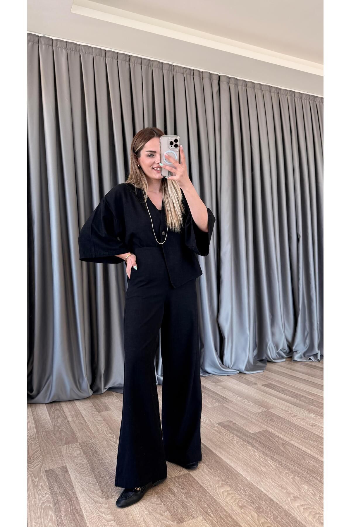 pelin yıldız butik Berlin Beli Lastikli Pantolon Yarasa Kol Takım
