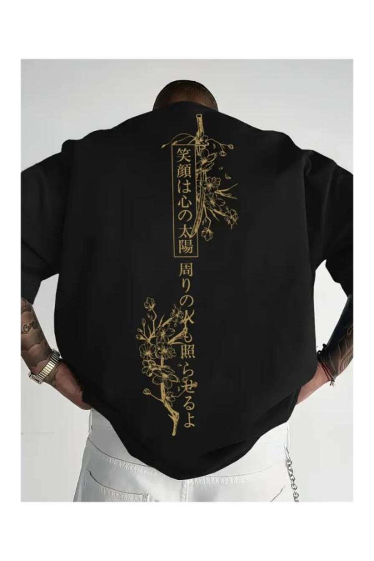 COMANCHERO Unisex Japonca Yazı Baskılı Baskılı Oversize %100 Pamuk T-SHİRT
