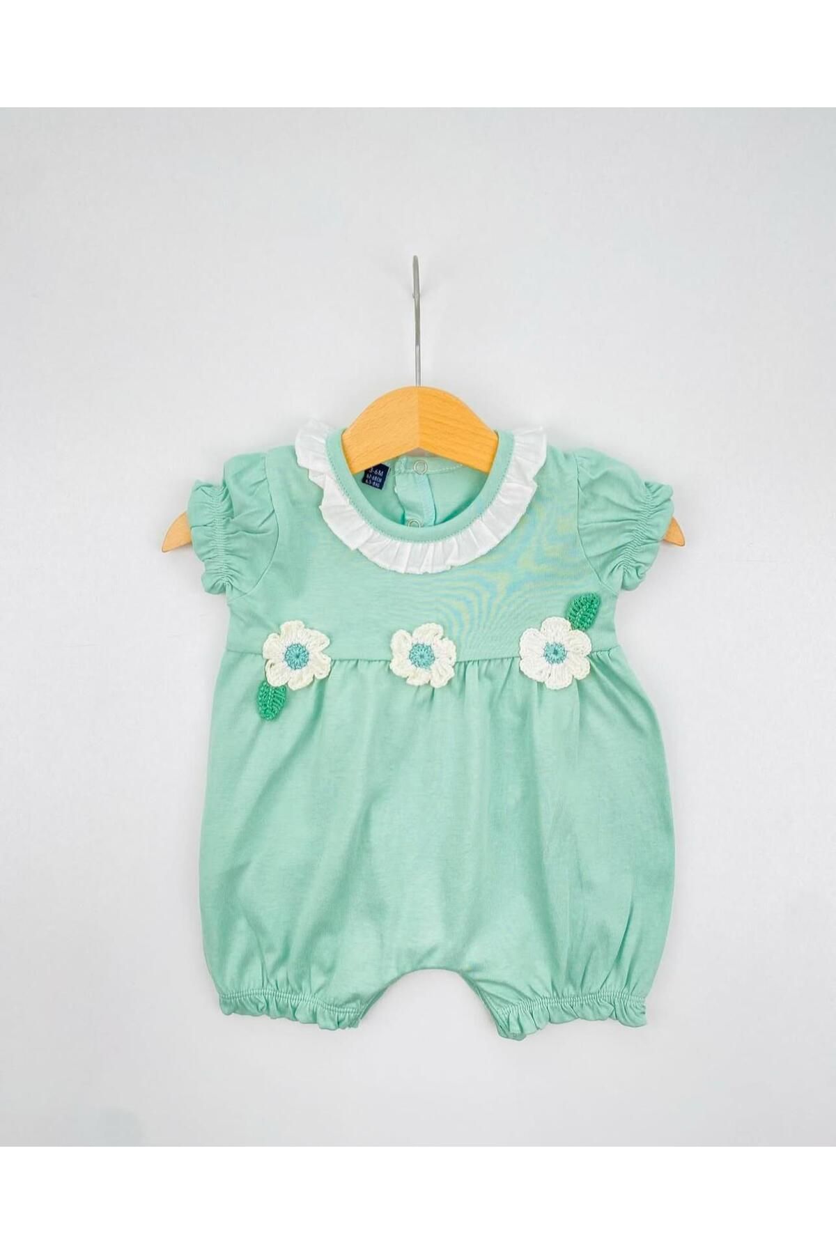 Miniword Örgü Çiçek Aksesuarlı Alttan Çıtçıtlı Bebek Tulum