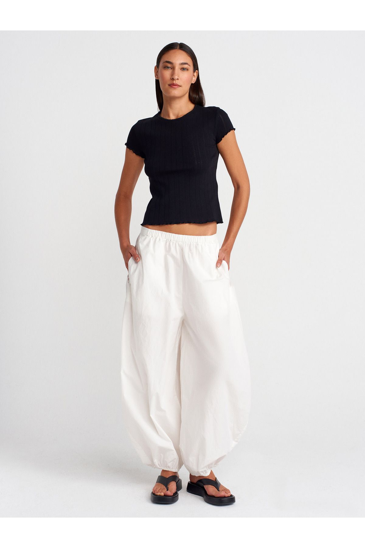 Dilvin 71861 Elastik Belli Pantolon-Ekru
