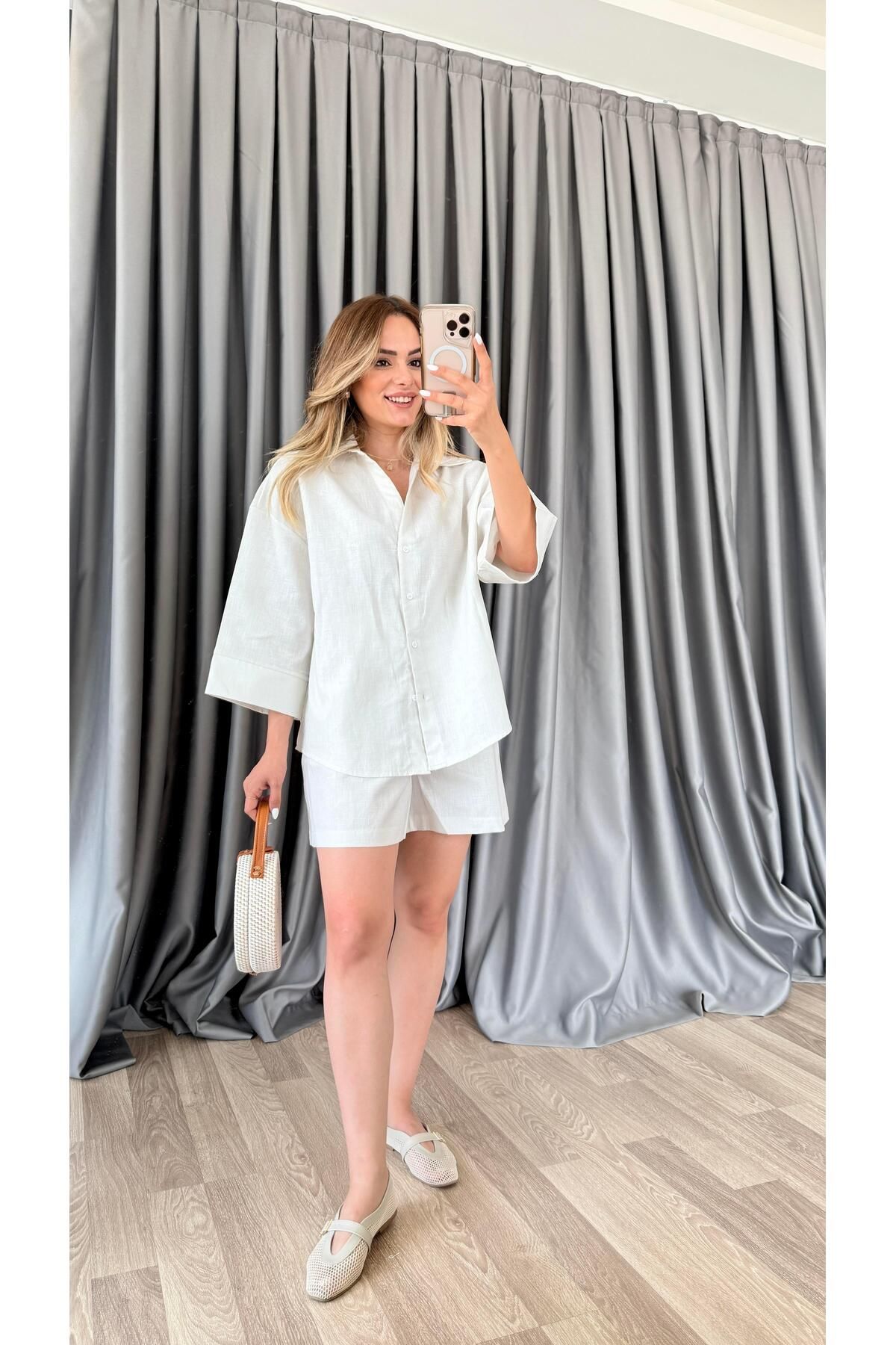 pelin yıldız butik Jude Hasır Kemer Detaylı Şortlu Takım