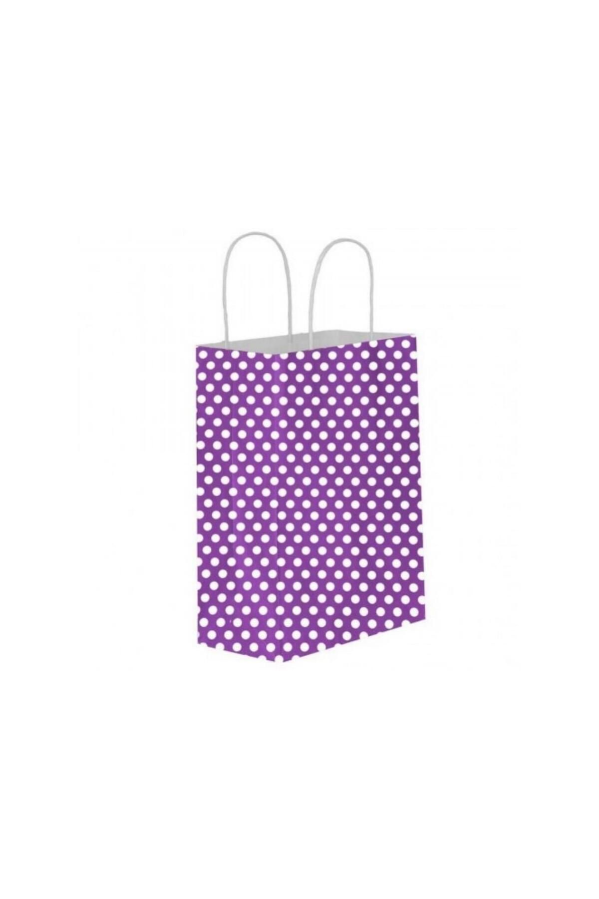 GİZPAK Kraft Burgu Saplı Çanta Mor Puantiyeli 19x24x10cm 25 ADET