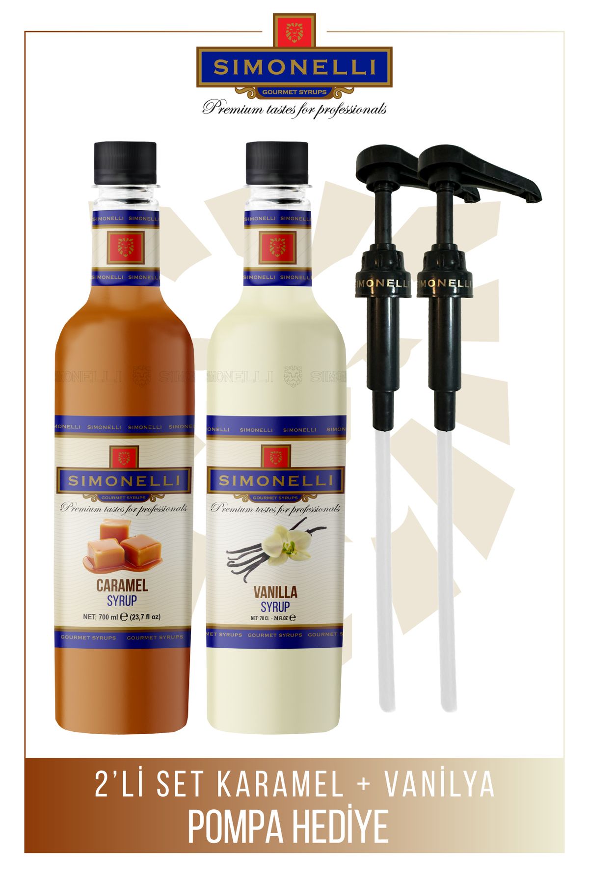 Simonelli Kahve Şurubu Karamel Aromalı Vanilya Aromalı 700 ml Pompa Hediyeli