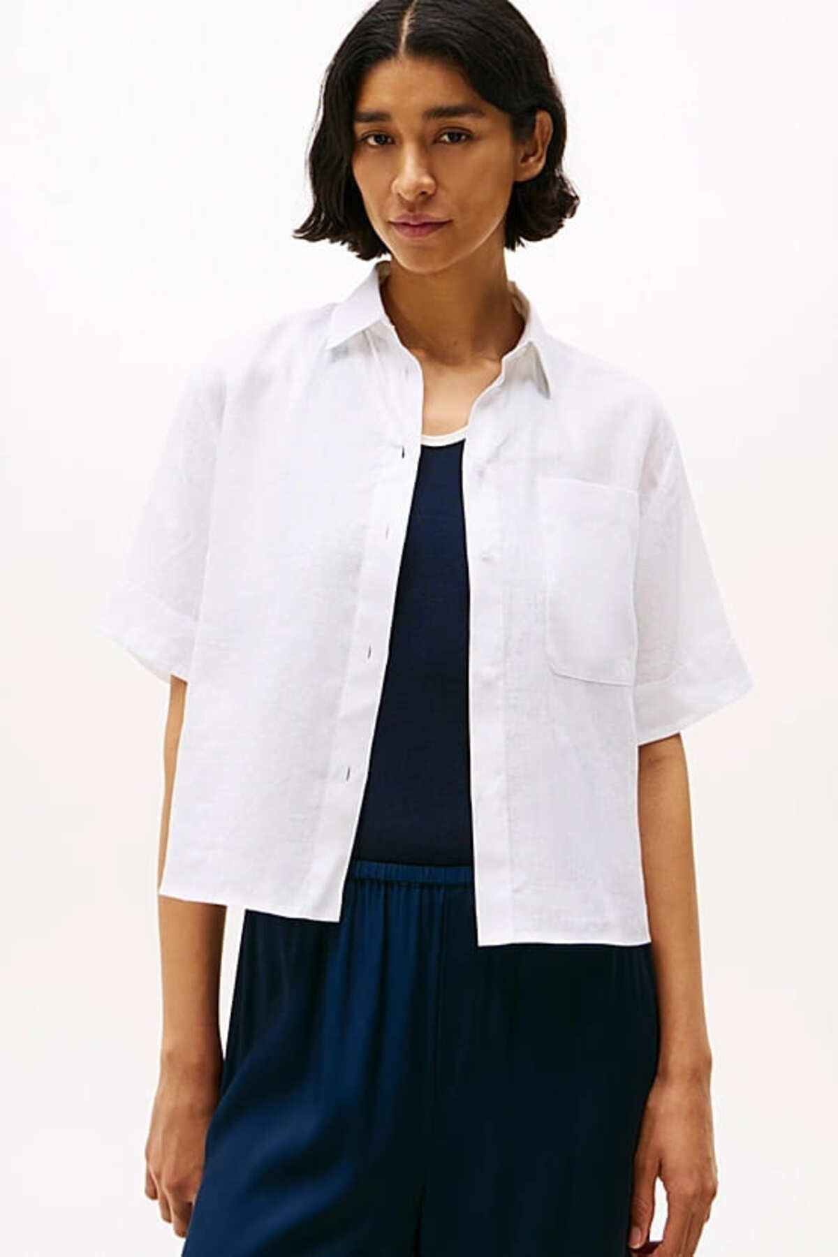 Tommy Hilfiger Kadın Th Relaxed Keten Gömlek - Beyaz
