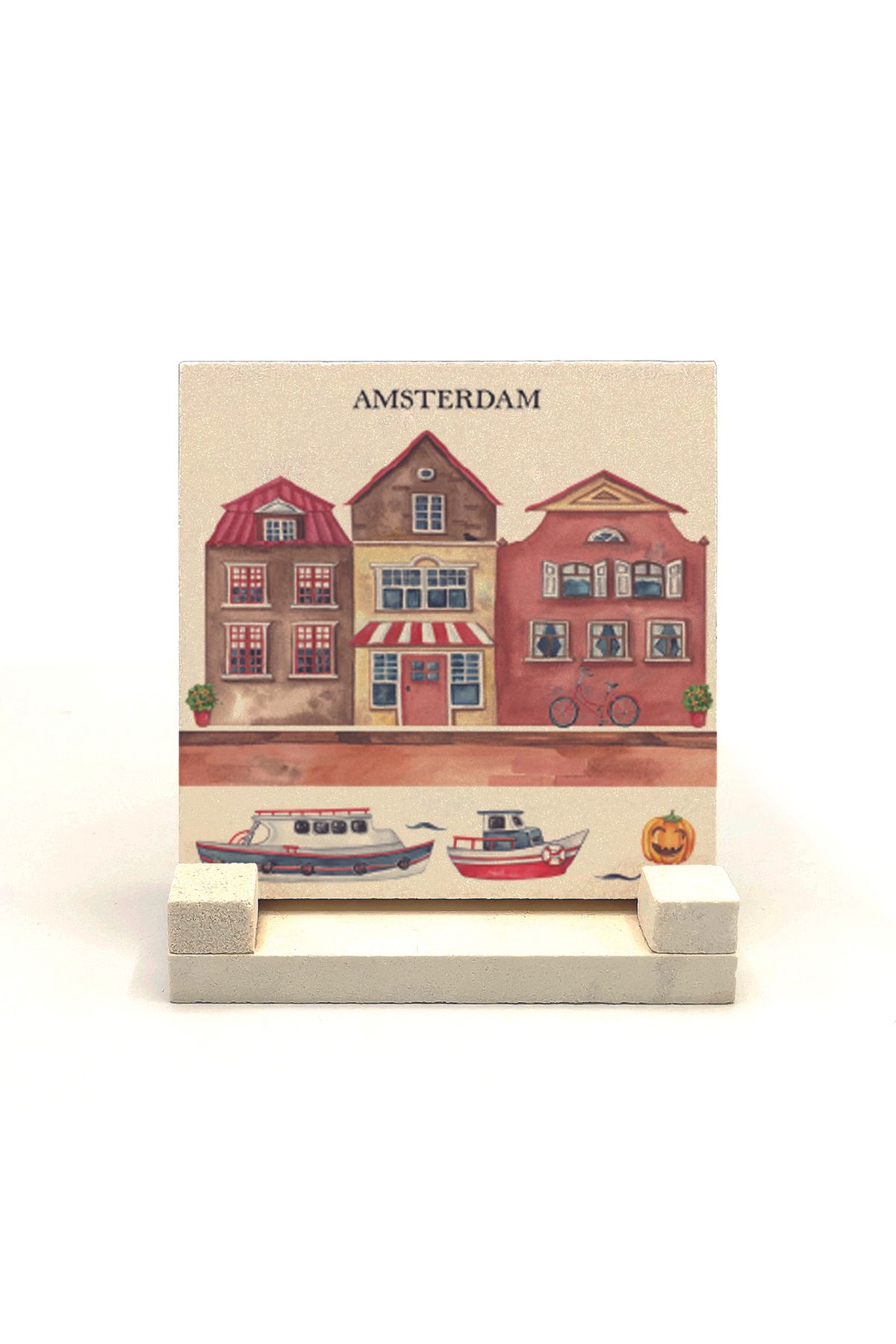 Souvenest Amsterdam Görseli Baskılı Doğaltaş Masaüstlük 10x10 Krg-18