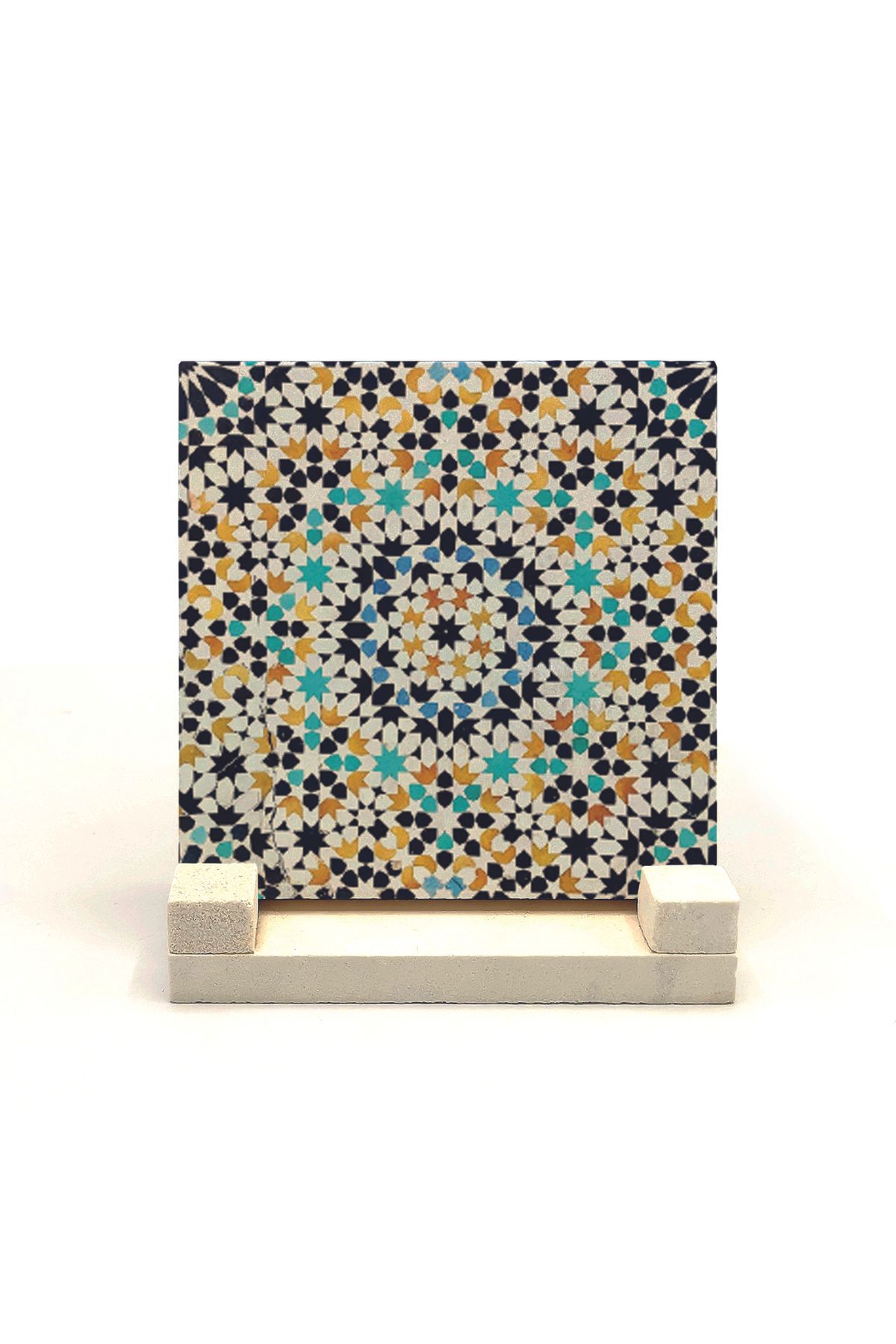 Souvenest Fas İslami Deseni Baskılı Doğaltaş Masaüstlük 10x10 KD-9