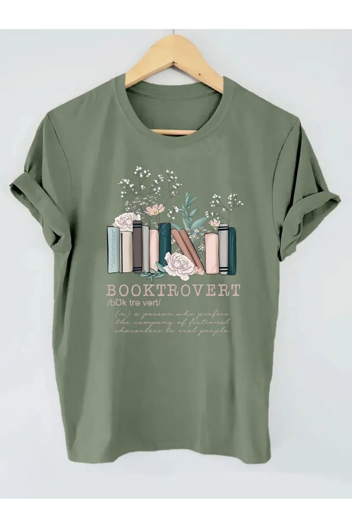 Boi Booktrovert Baskılı Kadın Haki Yeşili T-shirt
