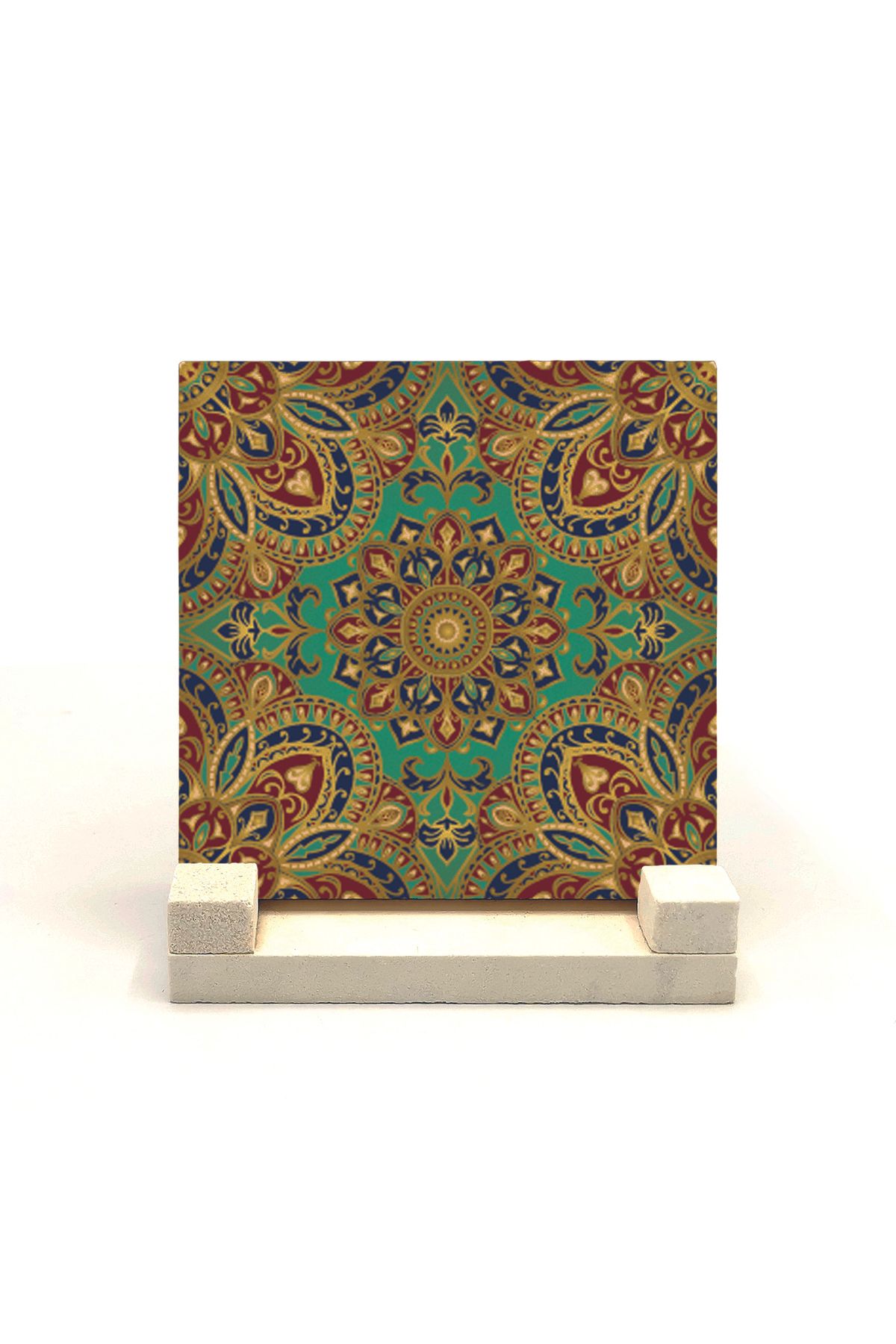 Souvenest Mandala Desen Baskılı Doğaltaş Masaüstlük 10x10 Kd-45