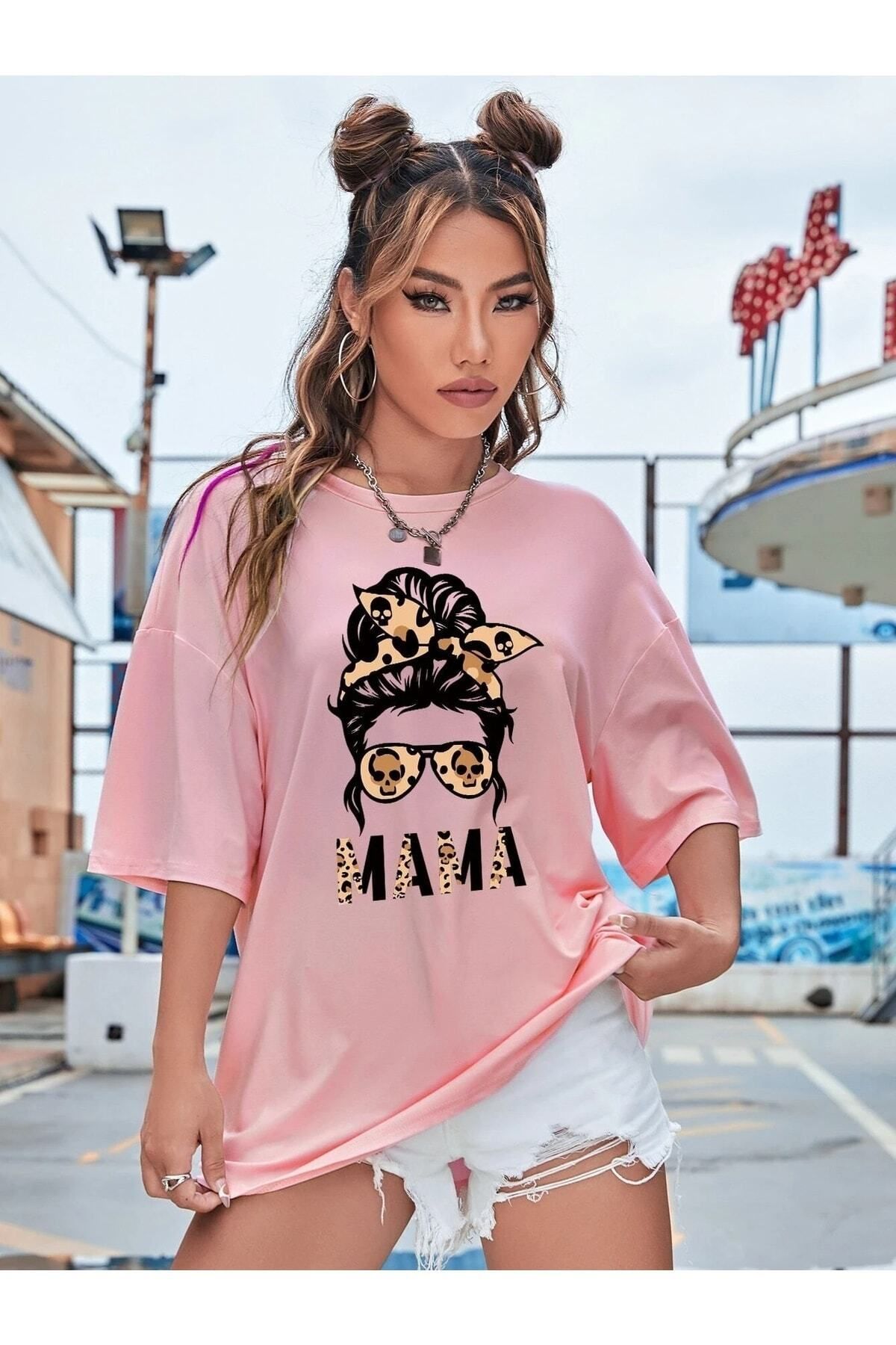 Hunors Sportswear & Company Kadın / Kız Mama Leopar Baskılı Oversize T-shirt Salaş Boyfirend