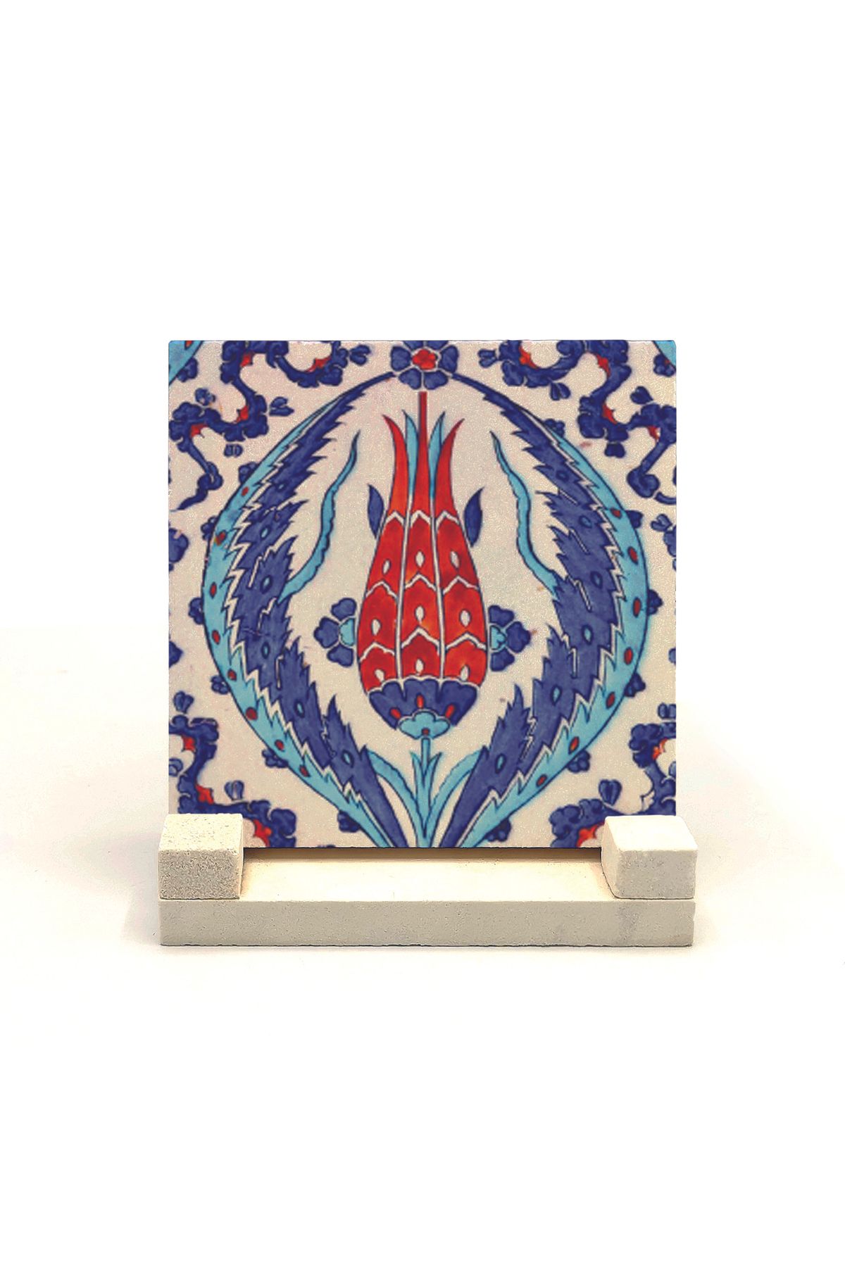 Souvenest Rüstempaşa Camisi Çini Deseni Baskılı Doğaltaş Masaüstlük 10x10 Kd-34