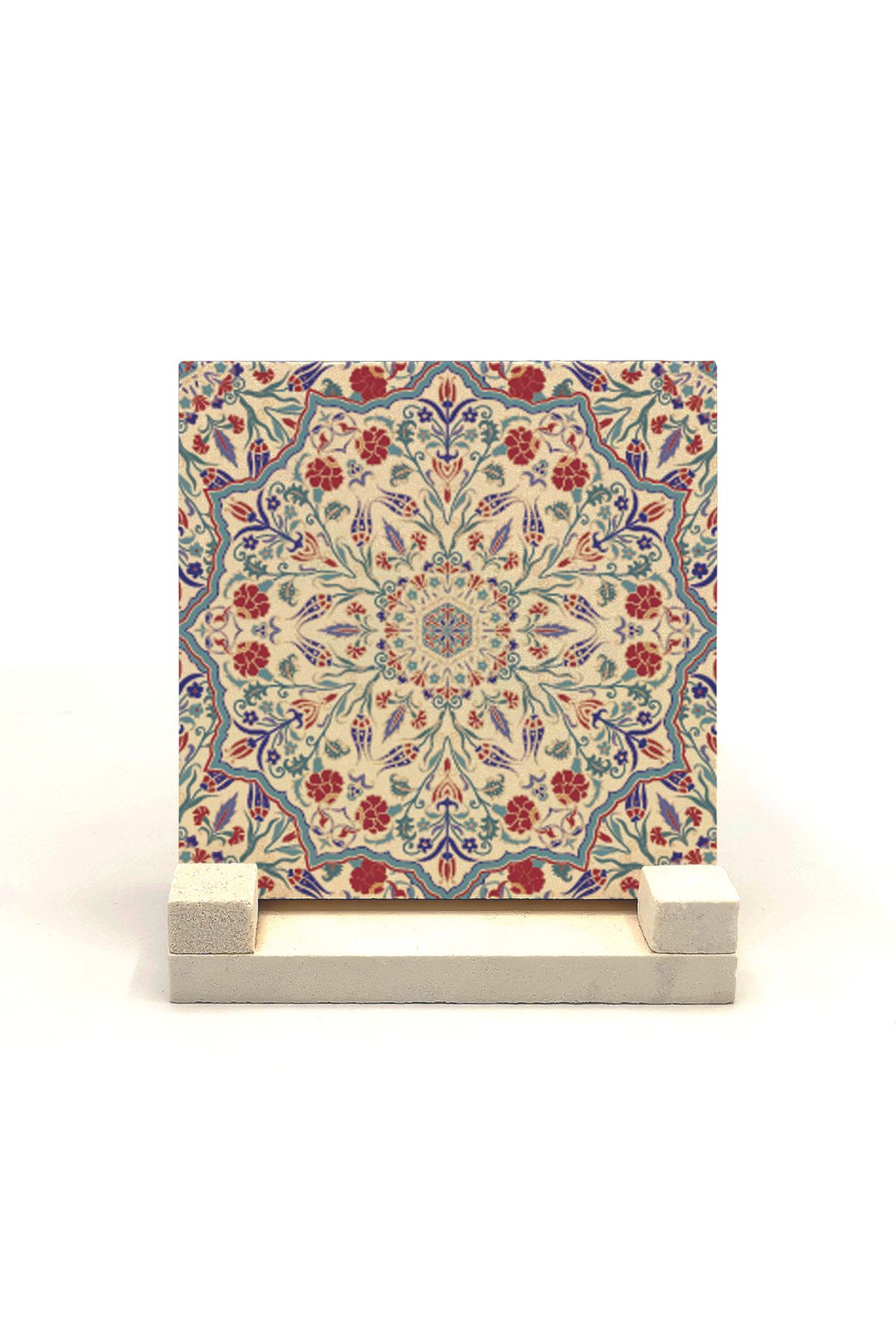 Souvenest Osmanlı Çini Deseni Baskılı Doğaltaş Masaüstlük 10x10 Kd-70