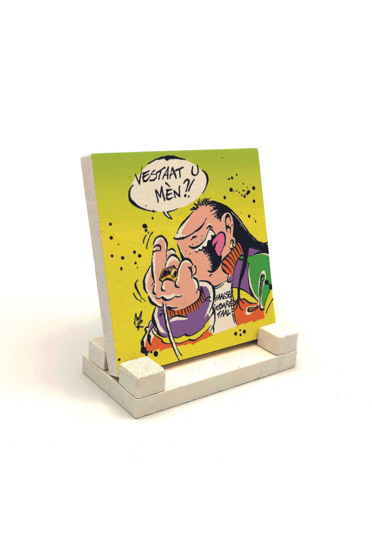 Souvenest Haagse Harry Hollanda Çizgiroman Karakteri Baskılı Doğaltaş Masaüstlük 10x10 KRG-44