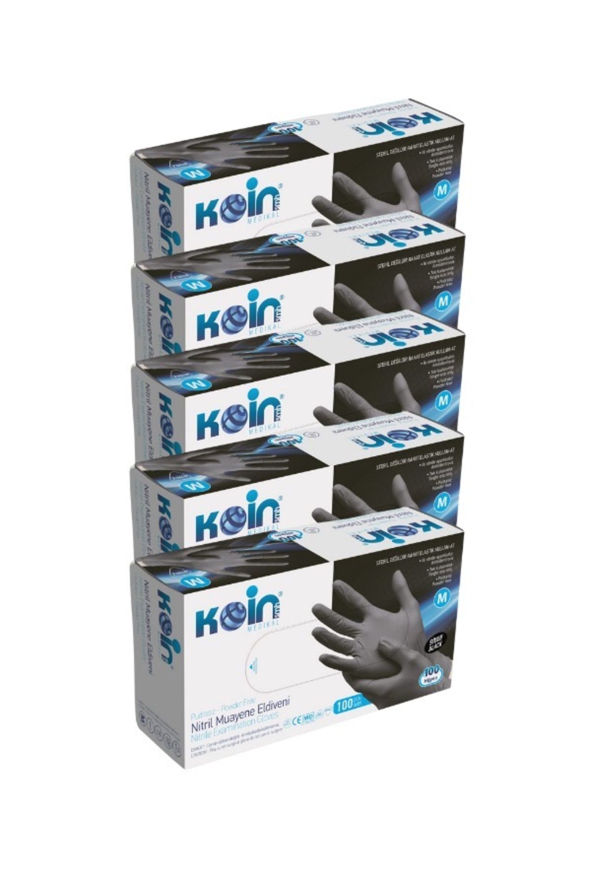 KOİN Siyah Nitril Pudrasız Eldiven M Beden 5 Paket 500 Adet