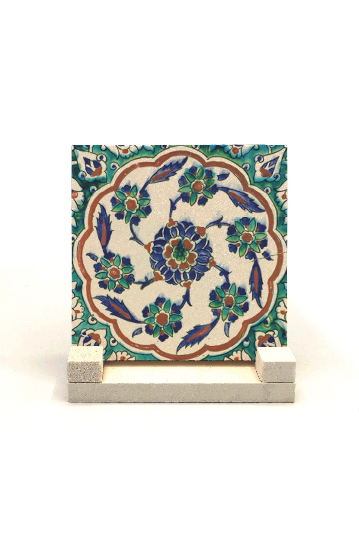 Souvenest Osmanlı Çini Deseni Mesih Mehmet Paşa Camii Baskılı Doğaltaş Masaüstlük 10x10 Kd-18