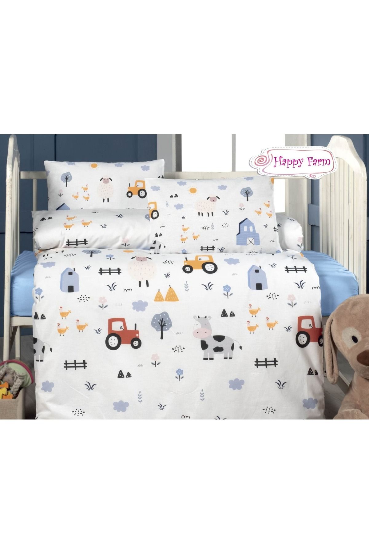 Recos Desenli Bebek Nevresim Set (Nevresim, Çarşaf, 2 Adet Yastık Takım)