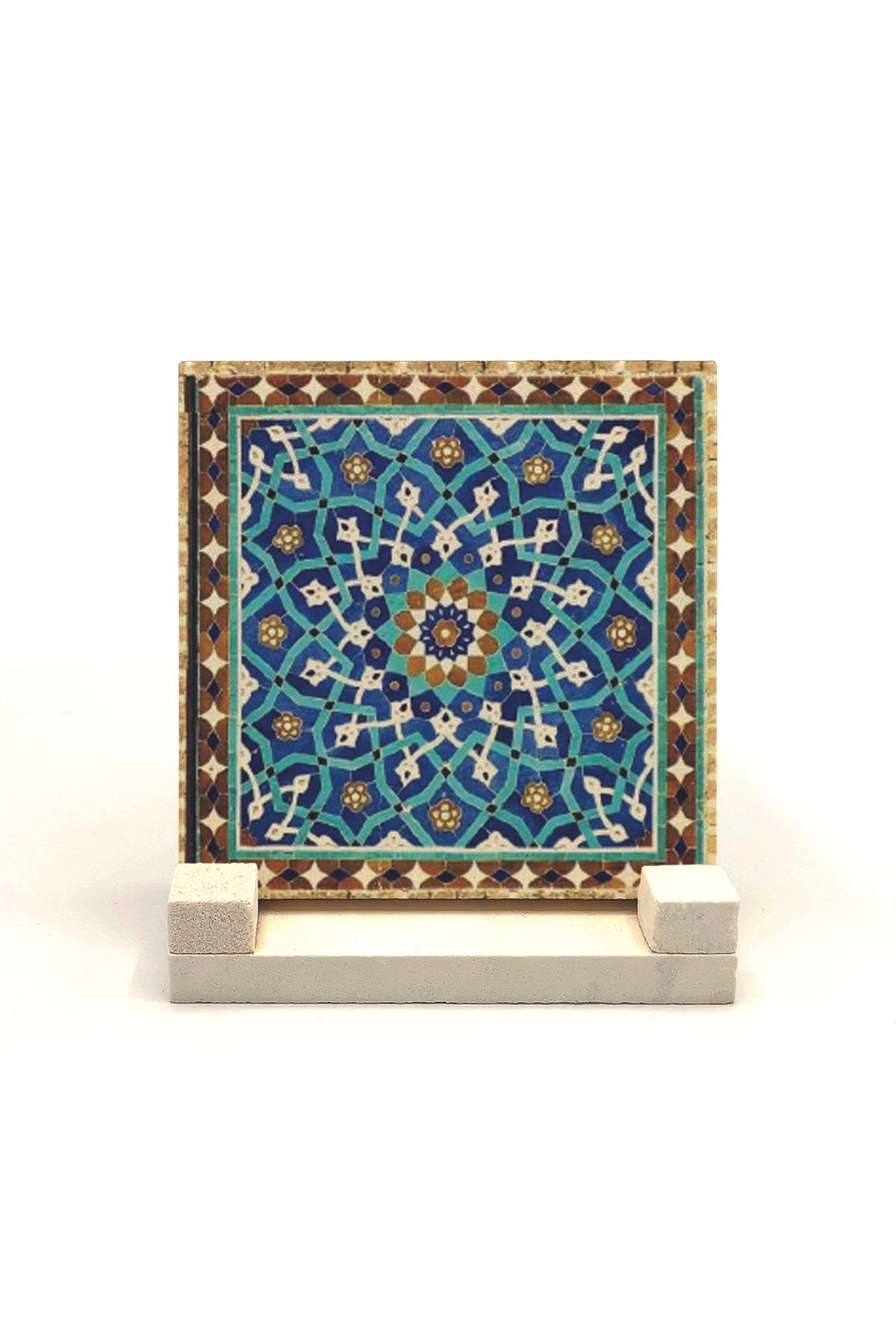 Souvenest İran Geometrik Mozaiği Baskılı Doğaltaş Masaüstlük 10x10 Kd-106