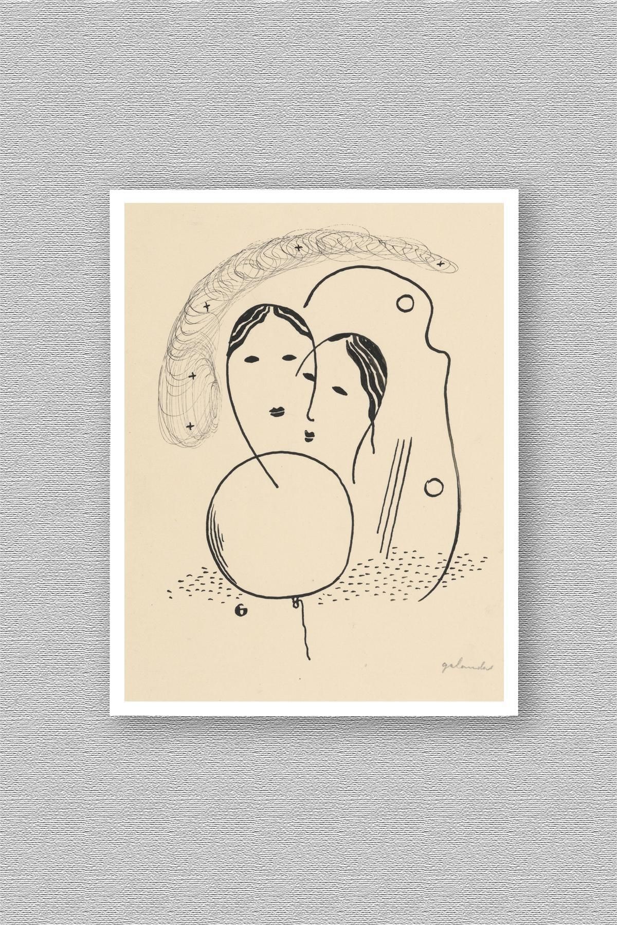 WoodyArts Soyut Yüz Ve Balonlar - Beyaz Çerçeve