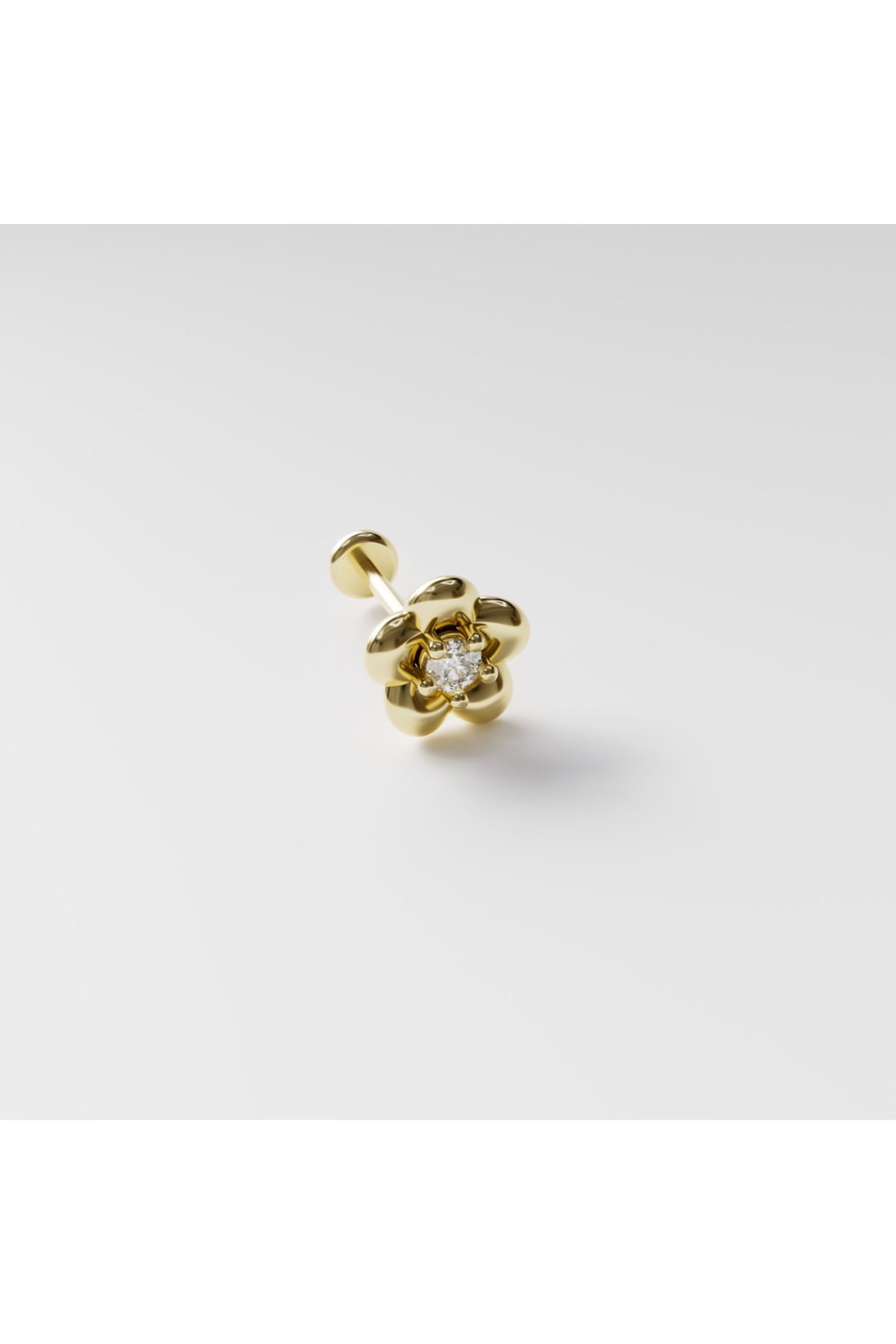 DesignbyKairos 14 Ayar Altın Taşlı Çiçek Piercing / Tragus, Helix