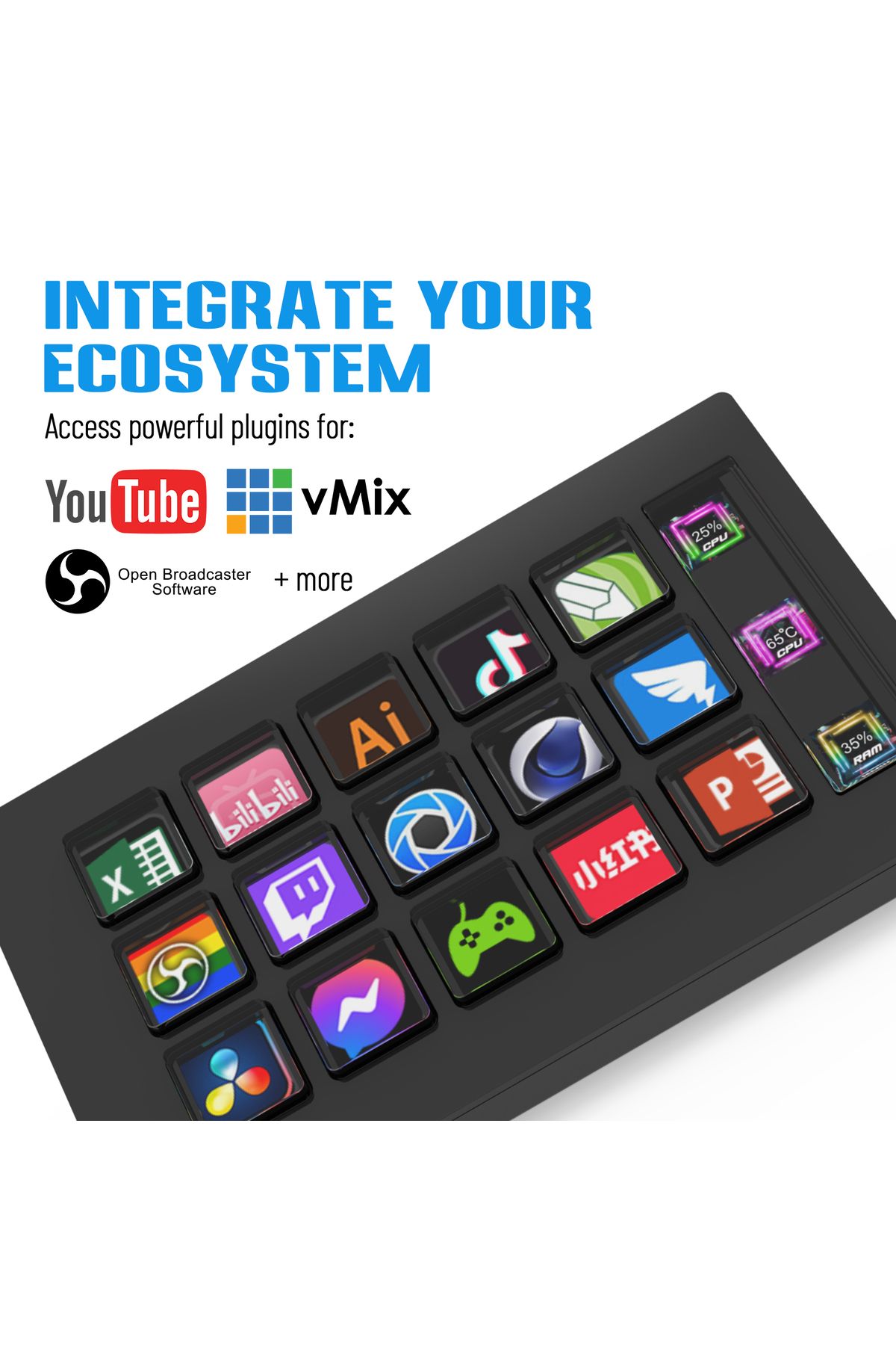 FlashHawk-Stream Controller - Streaming Keyboard Deck with 15 LCD Macro Keys Customizable to Trigger Actions 3