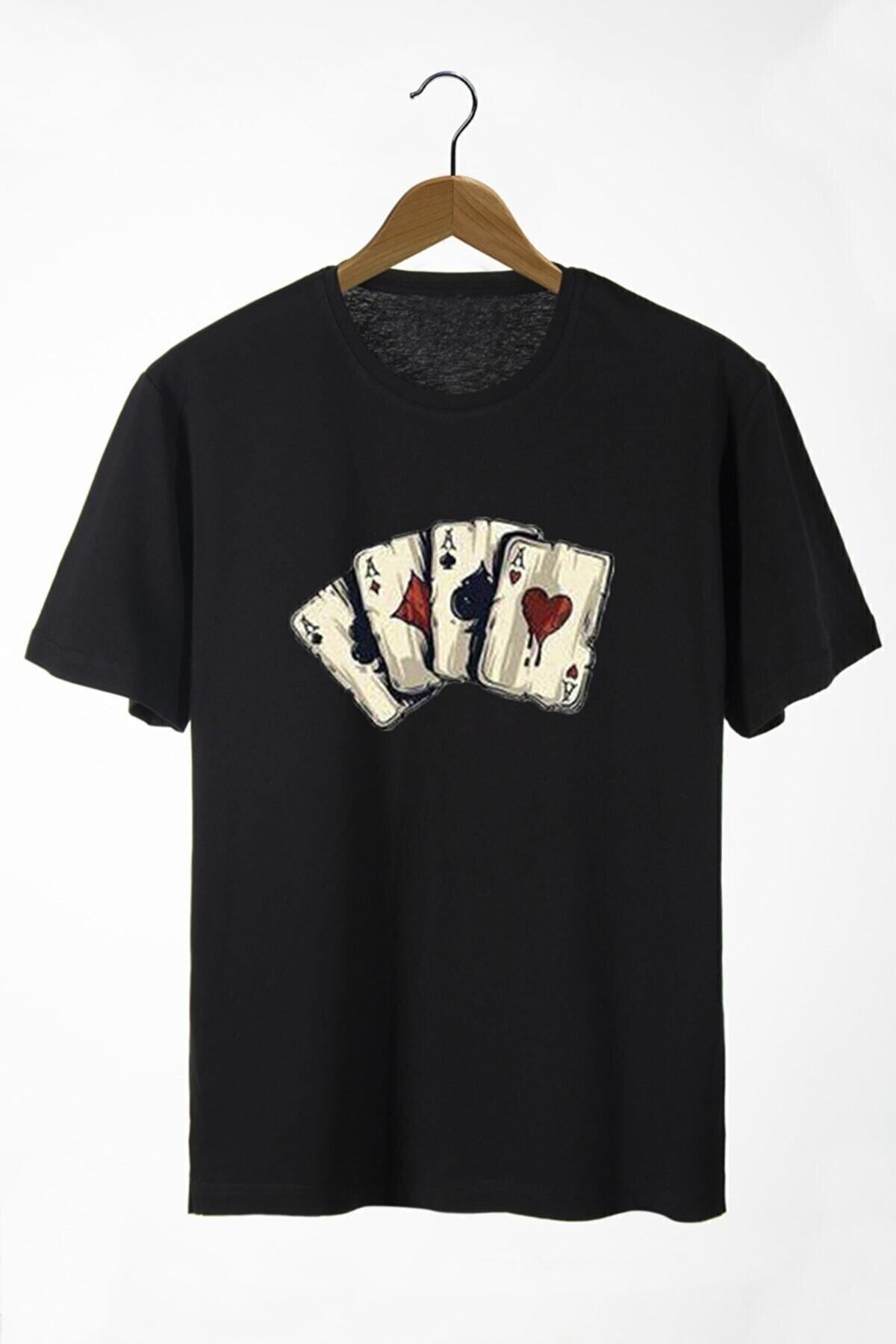 Hunors Sportswear & Company Azurco Oversize Önü Iskambil Kağıdı Baskılı Siyah Dark T-shirt