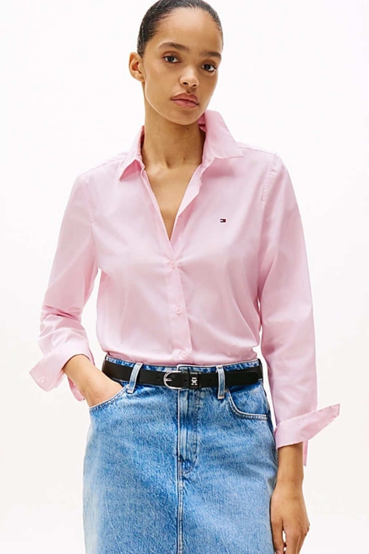 Tommy Hilfiger Kadın Th Poplin Regular Gömlek - Pembe
